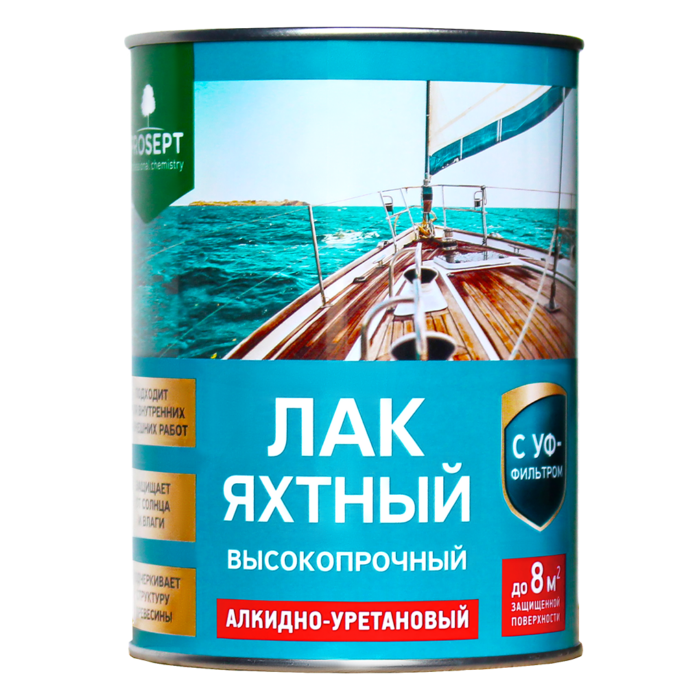 Изображение товара Лак яхтный полуматовый PROSEPT 0,9л - защита деревянных поверхностей