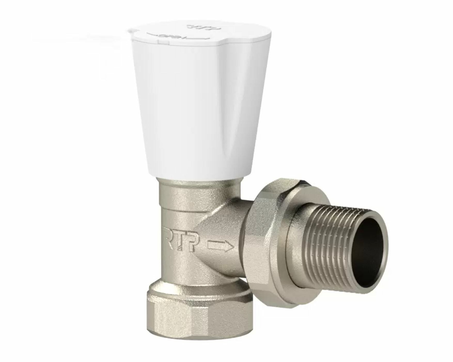 Изображение товара Угловой латунный вентиль для радиатора 1/2" никель RTP