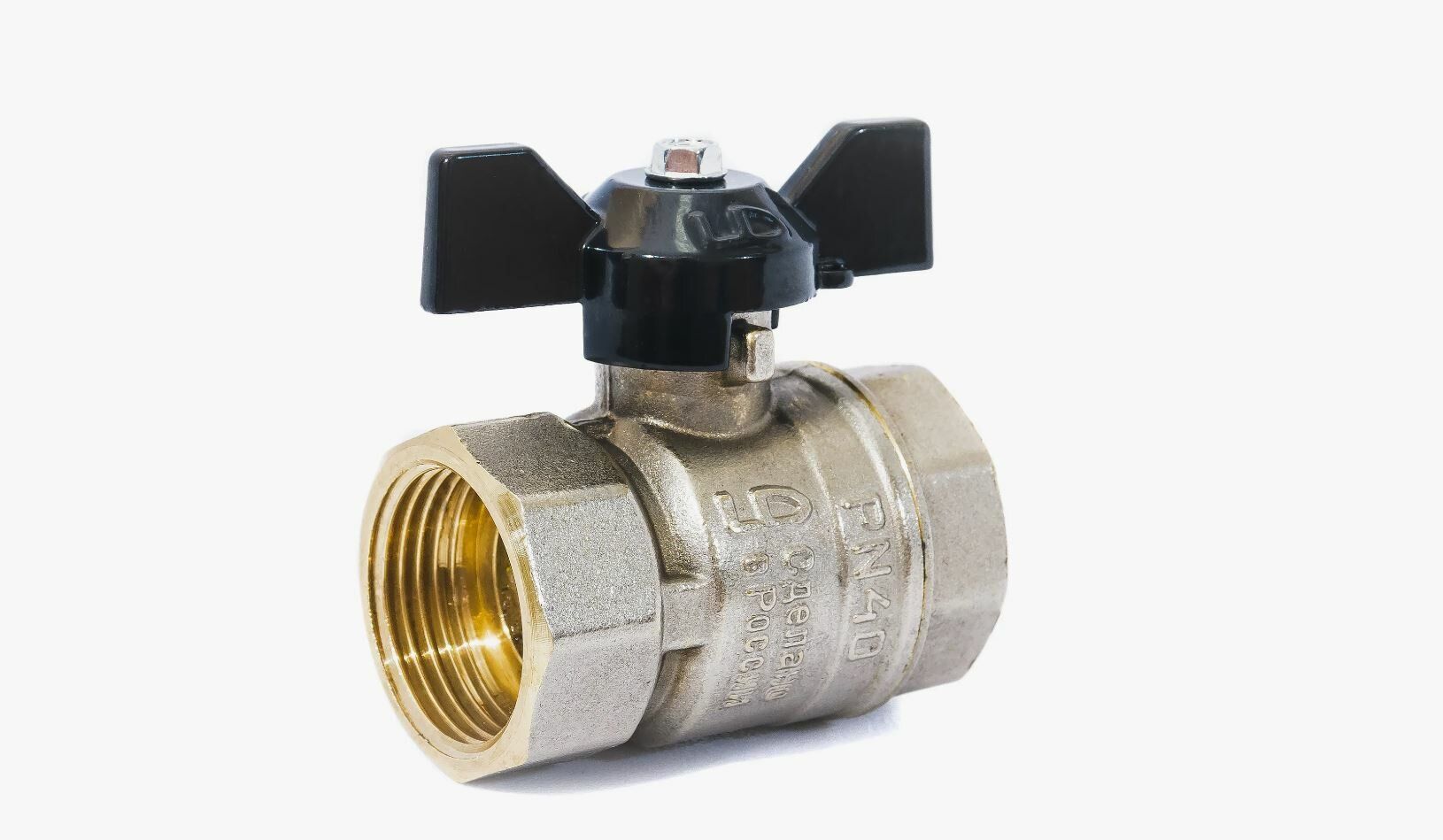 Изображение товара Кран шаровой ручка бабочка латунь внутренняя/внутренняя резьба 1"PN40 никель RTP