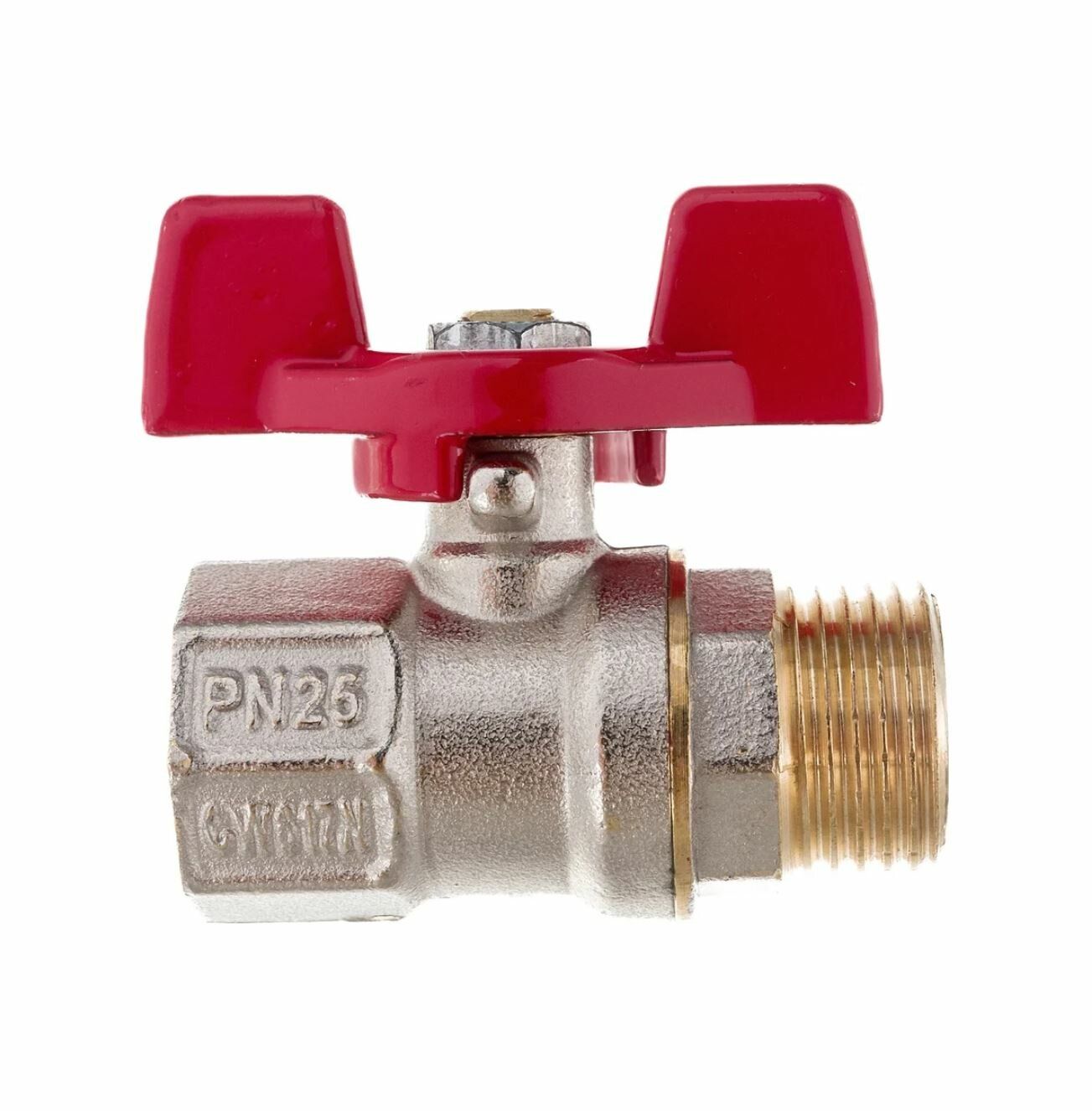 Изображение товара Кран шаровой латунный 1"PN25 с ручкой бабочкой никель RTP