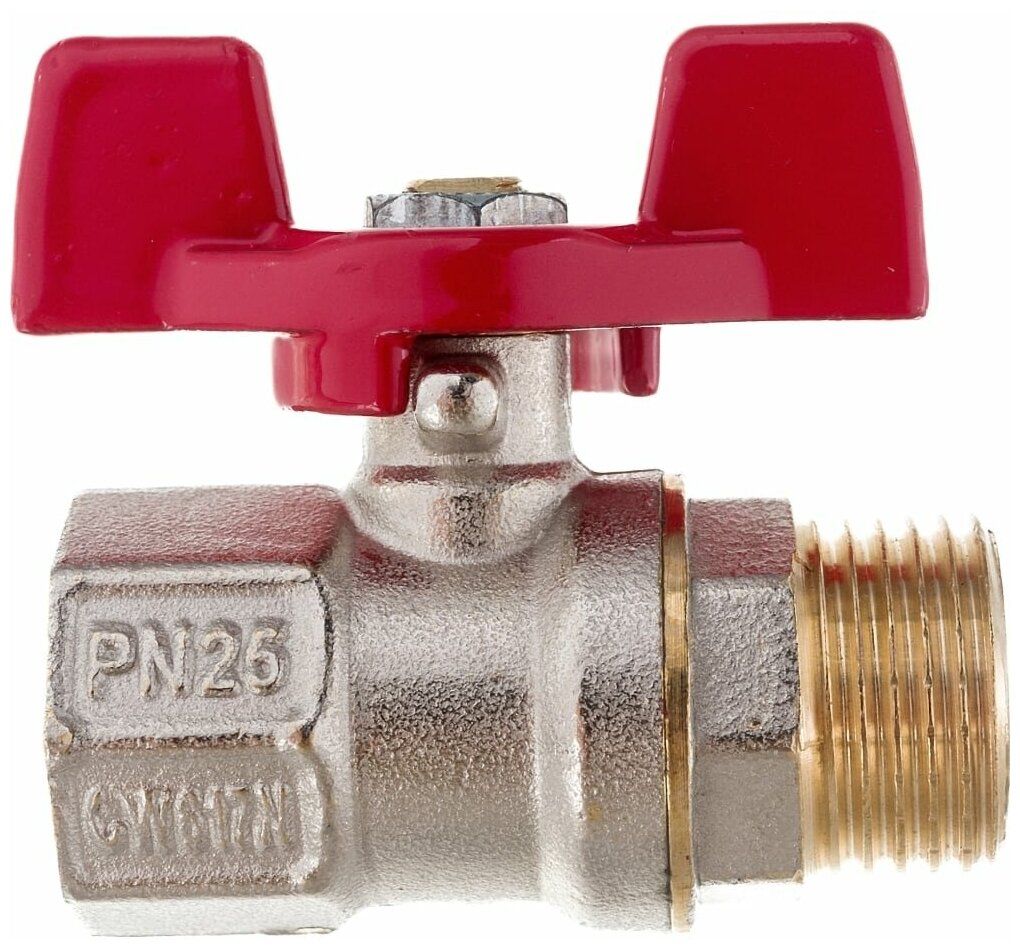 Изображение товара Кран шаровой латунный с ручкой бабочка 1/2 дюйма PN25 никель RTP