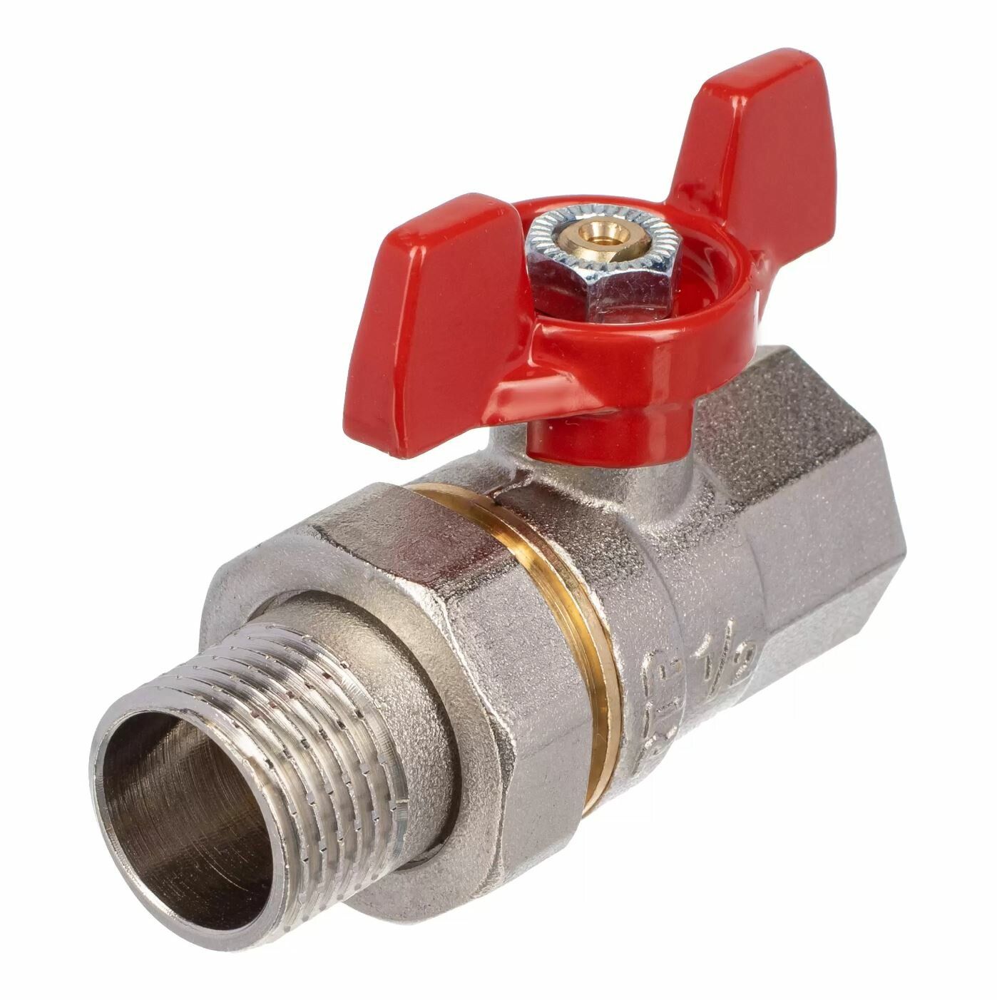 Изображение товара Кран шаровой с американкой ручка бабочка латунь 1"PN40 никель RTP