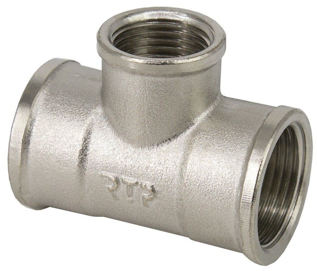 Изображение товара Тройник RTP латунь внутренняя резьба 3/4" никель - соединительный элемент для труб