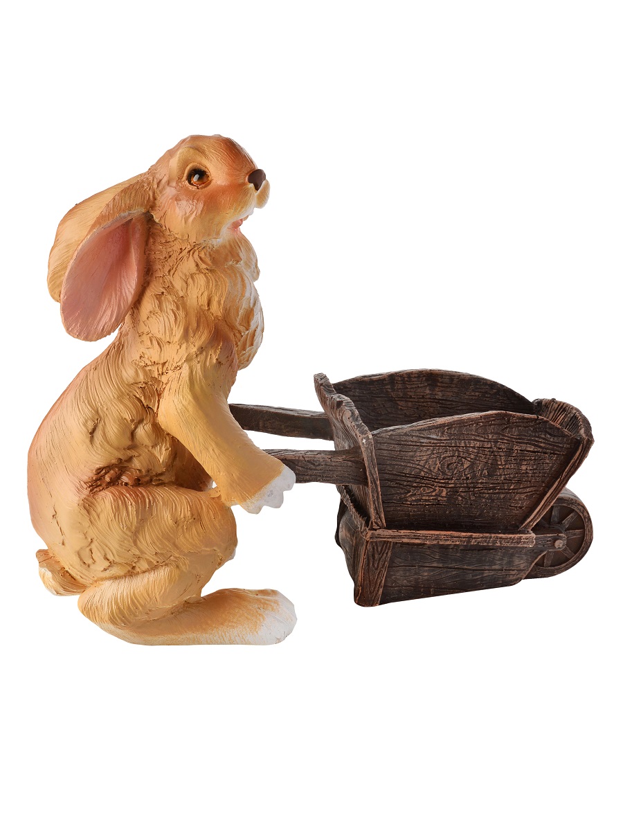 Изображение товара Декоративная статуэтка зайца с тележкой, размеры 34x37x17 см, полистоун