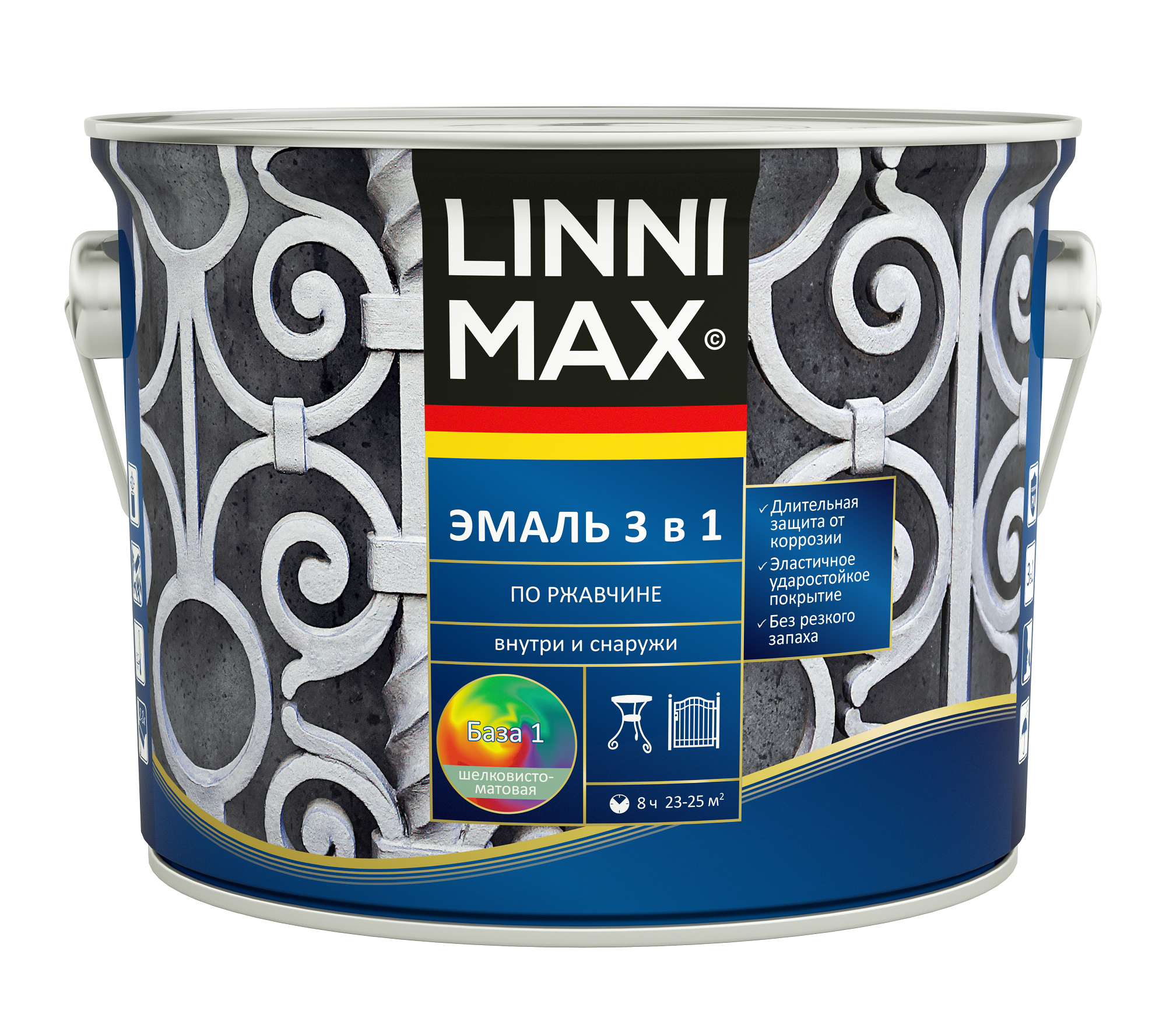 Изображение товара Эмаль LINNIMAX алкидно-уретановая по ржавчине 3 в 1 база 1 2,5л для металлов
