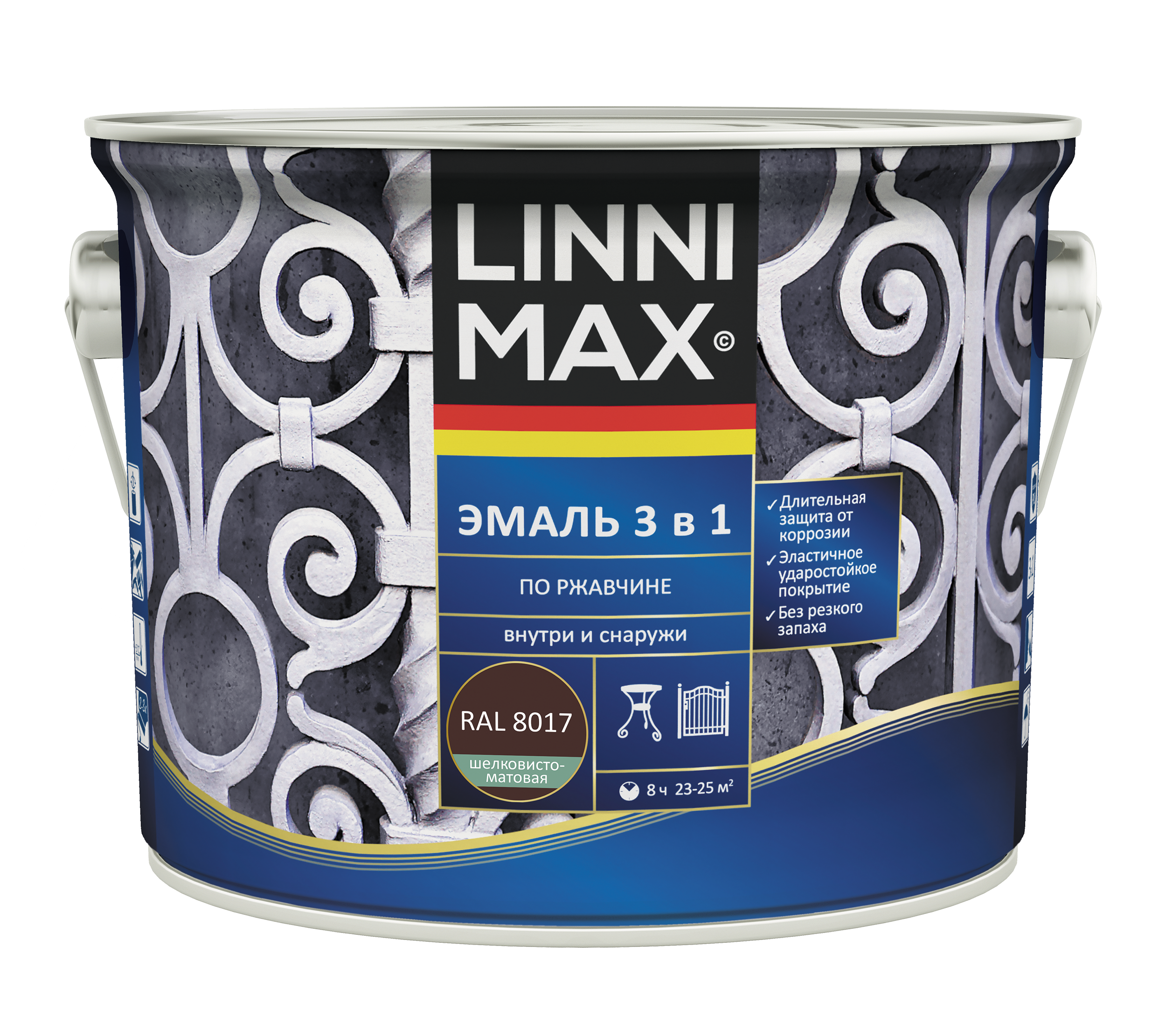 Изображение товара Эмаль LINNIMAX алкидно-уретановая по ржавчине 3 в 1 шоколадная 2,5л