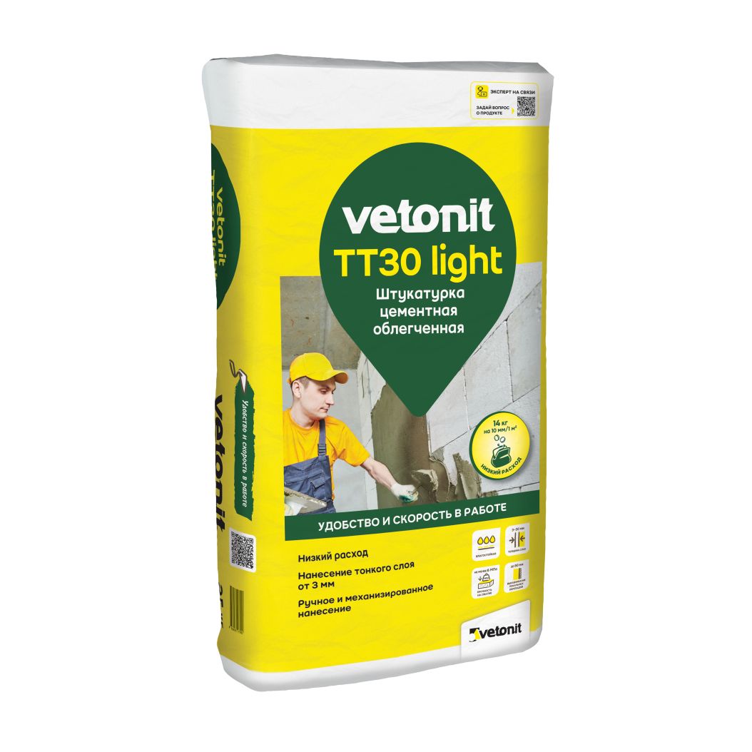 Изображение товара Облегченная цементная штукатурка Vetonit TT30 light 25 кг