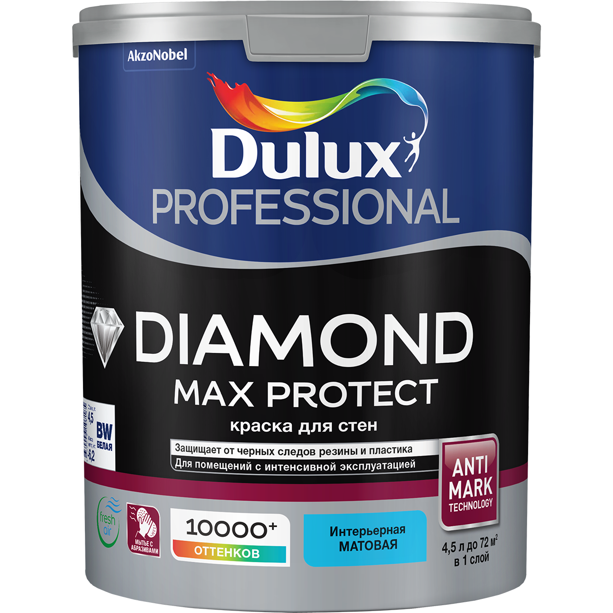Изображение товара Декоративная интерьерная краска Dulux Diamond Max Protect мат 4,5л для стен и потолков