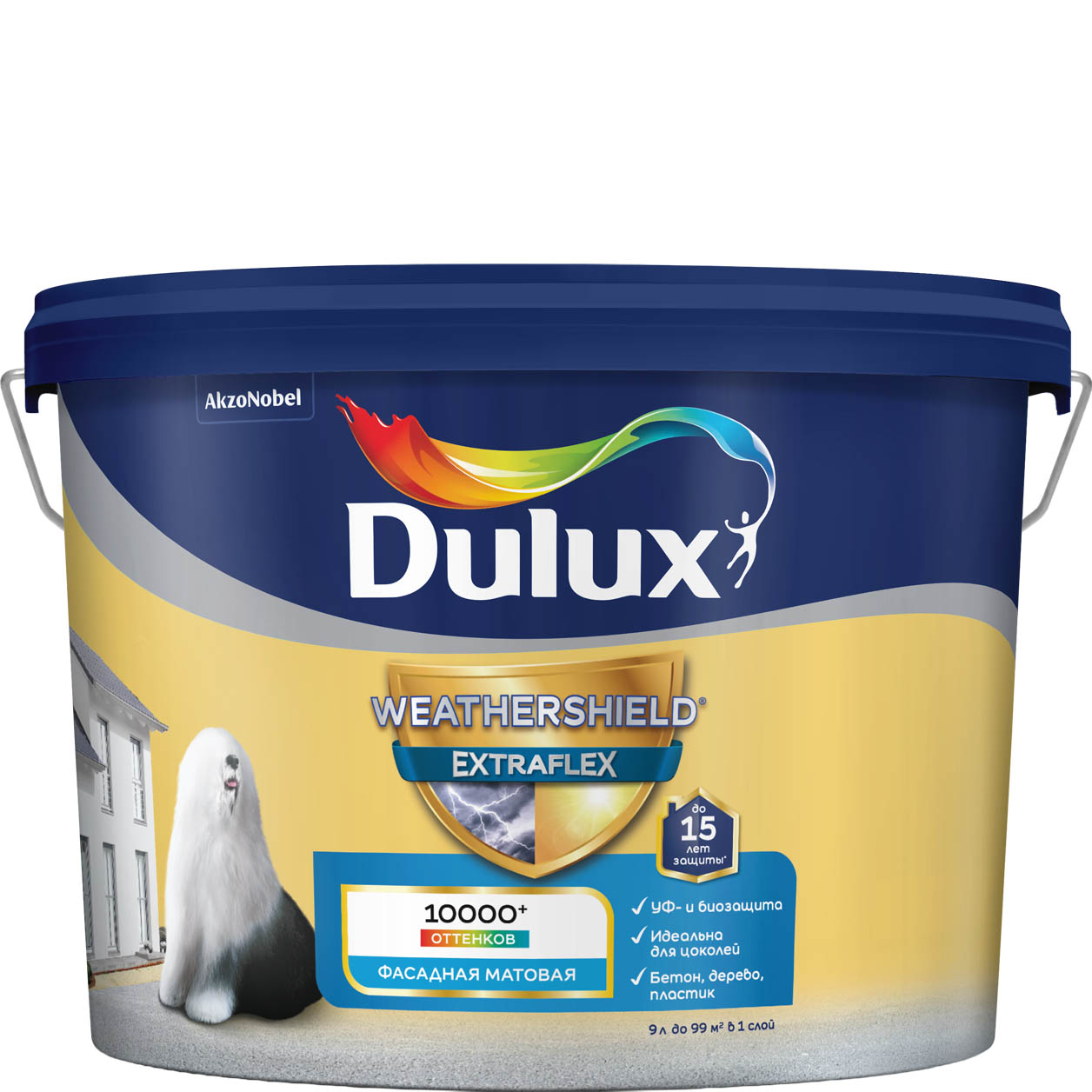 Изображение товара Краска фасадная Dulux Weathershield Extraflex BC 9л для наружных работ