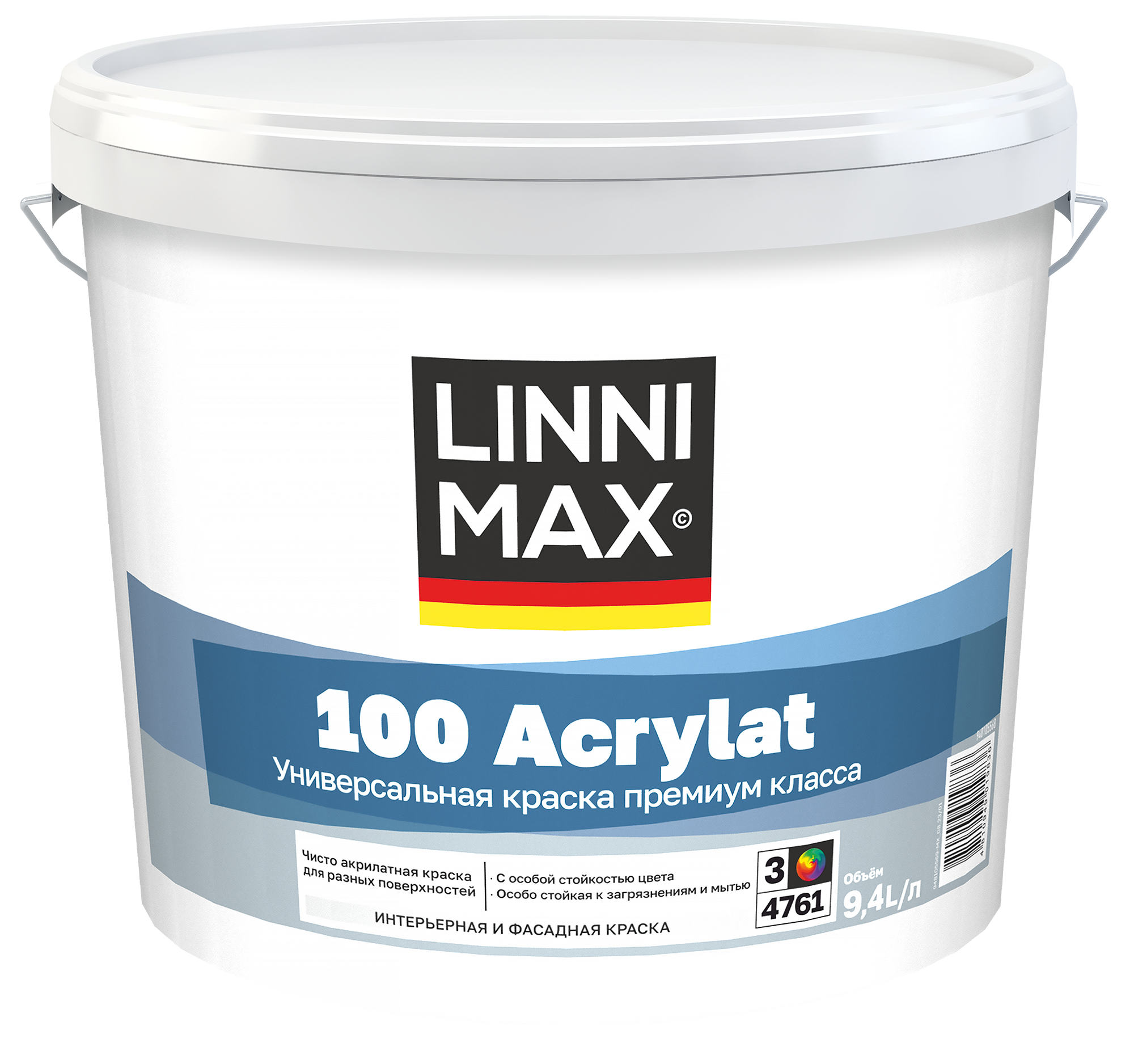 Изображение товара Водно-дисперсионная краска LINNIMAX 100 Acrylat 9.4 л для стен и потолков