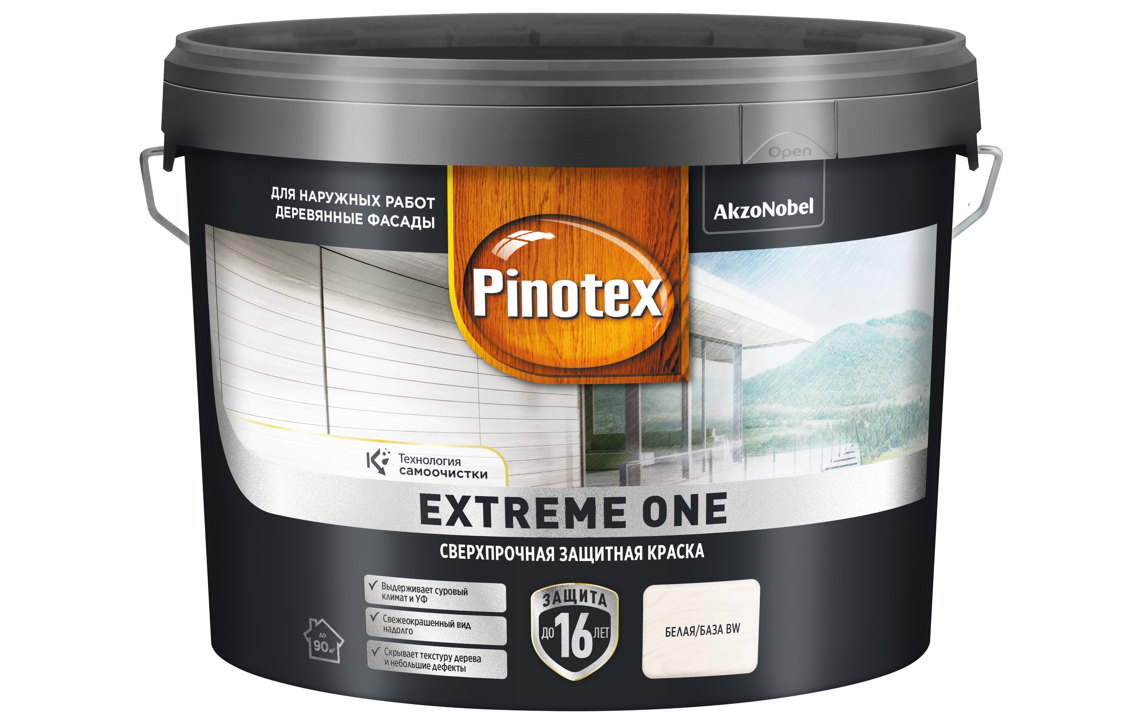 Изображение товара Краска для дерева Pinotex Extreme One BW 9 л влагостойкая для фасадных работ