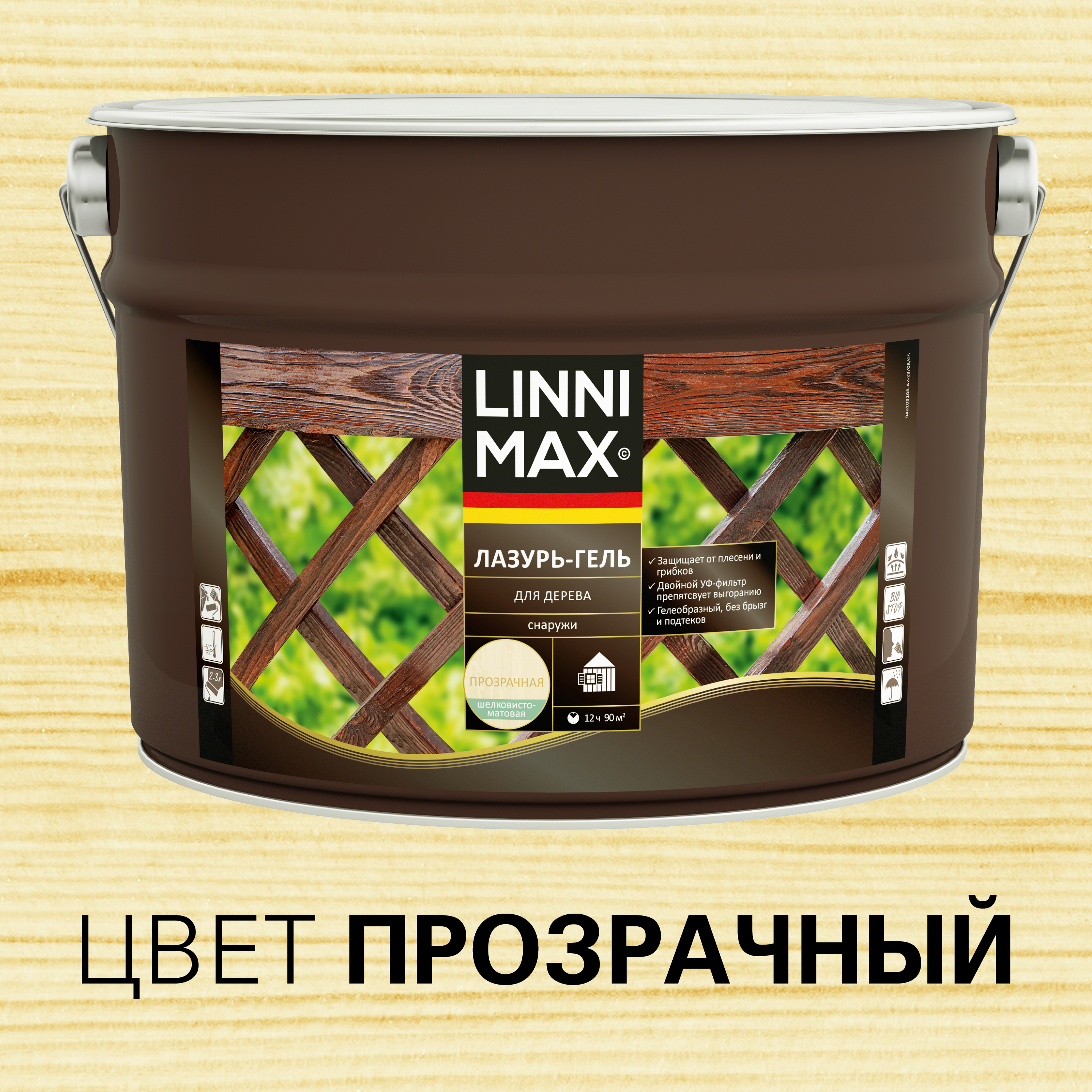 Изображение товара Лессирующий антисептик LINNIMAX Лазурь-гель для дерева 9 л защита и стойкость