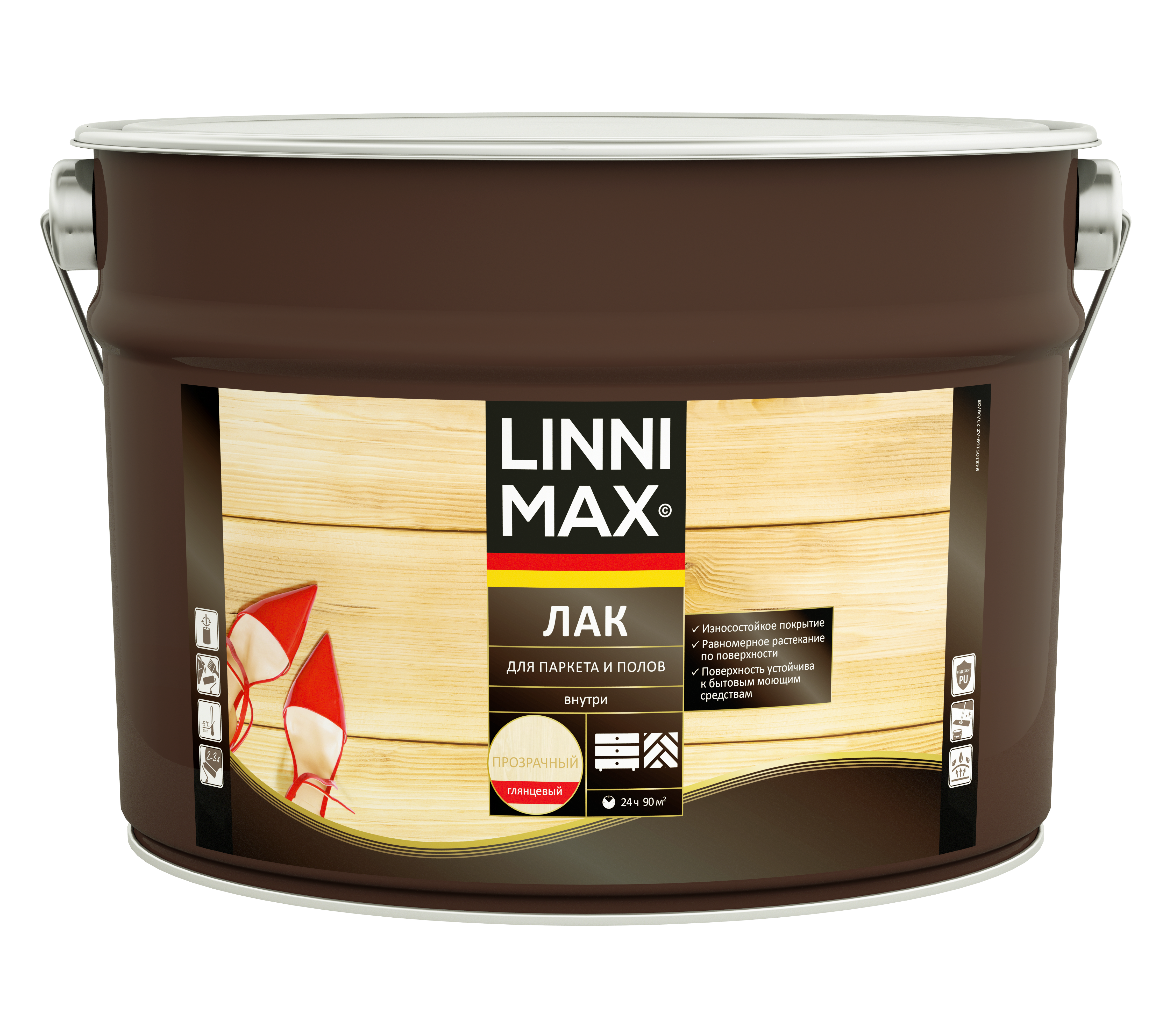 Изображение товара Акриловый глянцевый лак для пола и паркета LINNIMAX 9 л