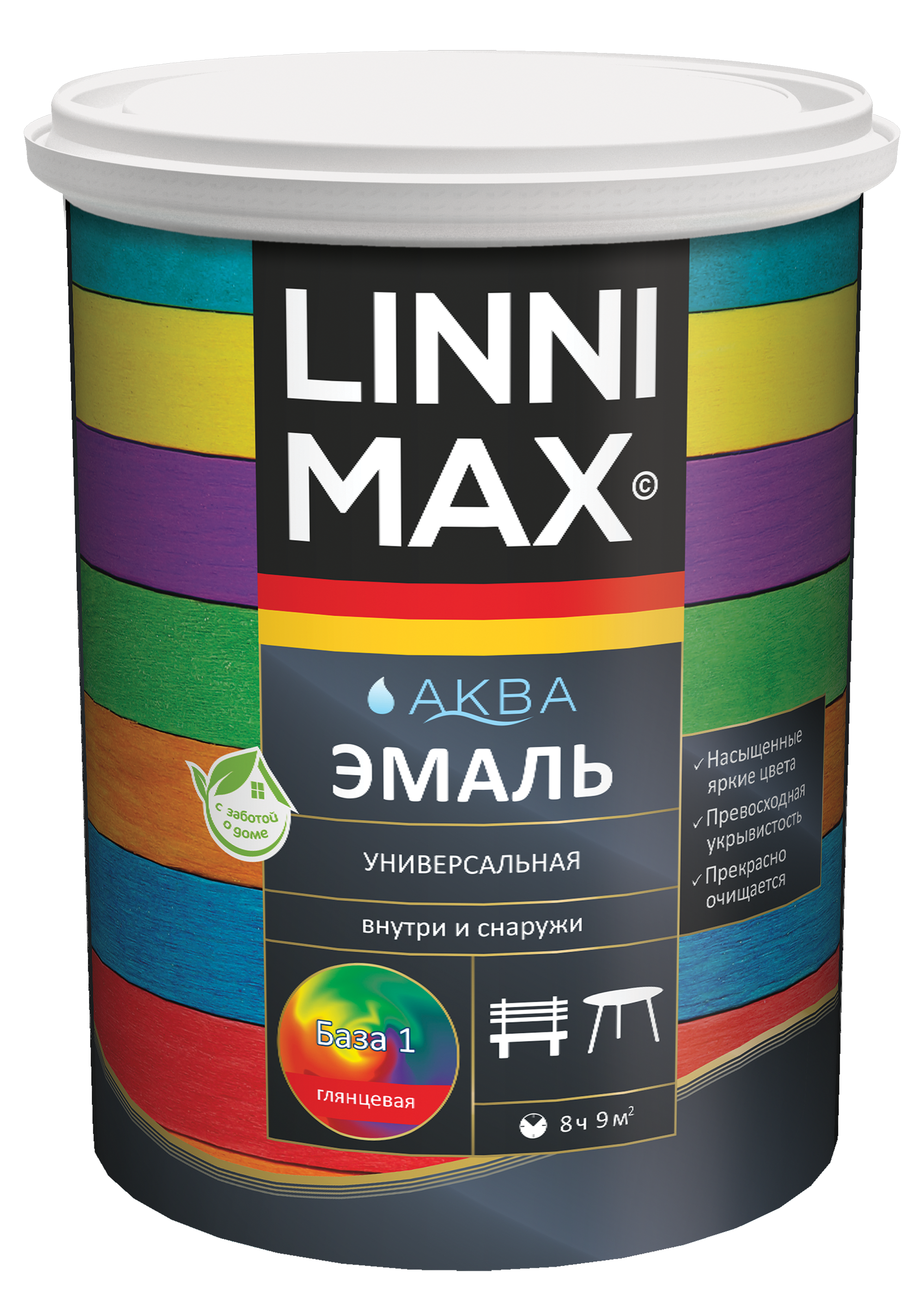 Изображение товара Акриловая глянцевая эмаль LINNIMAX универсальная для фасадов 0,9 л