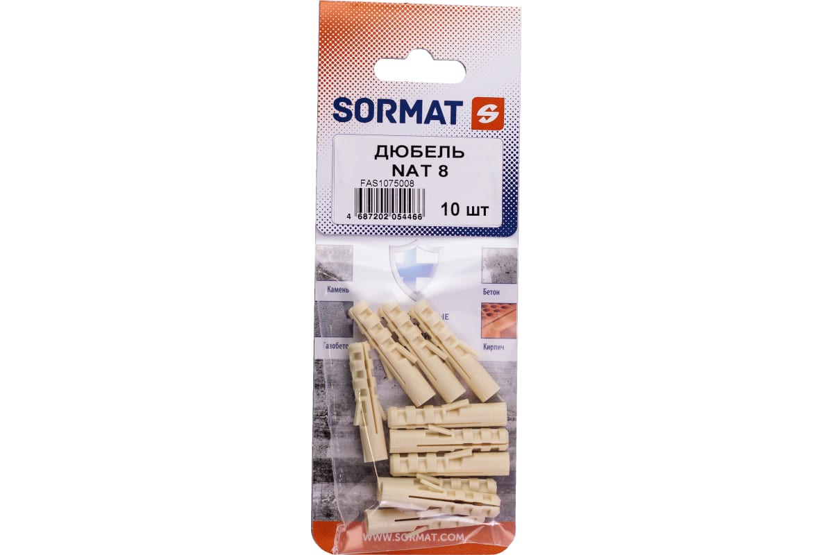 Изображение товара Дюбель распорный SORMAT NAT 8x40 мм нейлон 10 шт