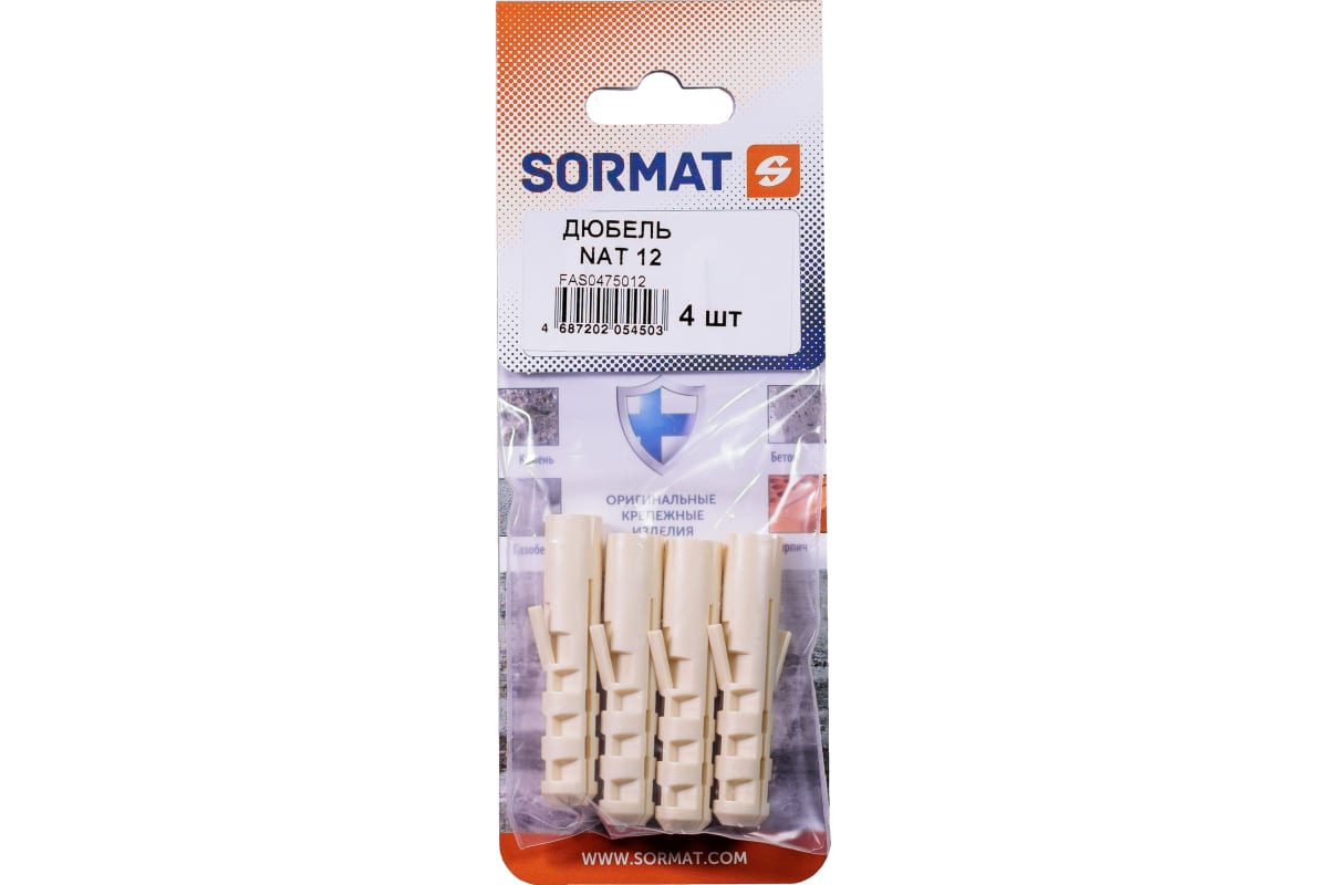 Изображение товара Дюбель распорный SORMAT NAT 12x60 мм нейлон 4 шт