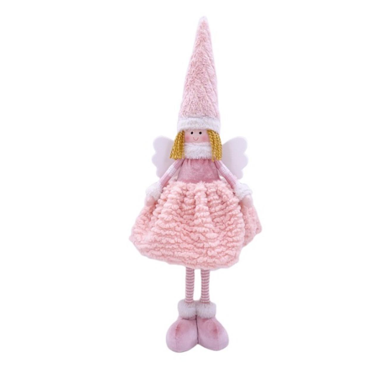 Изображение товара Новогодний декор Ангелочек в розовом плюшевом платье 65 см