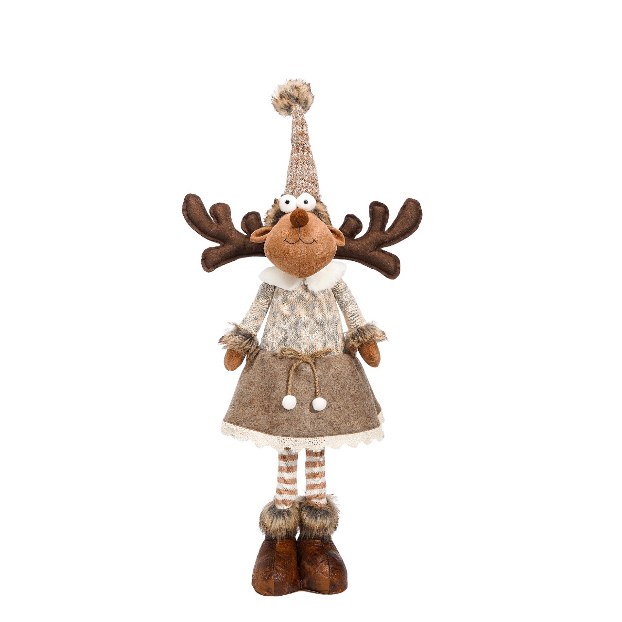 Изображение товара Новогодний декор олень в коричневой юбочке и бежевой кофточке, 70 см