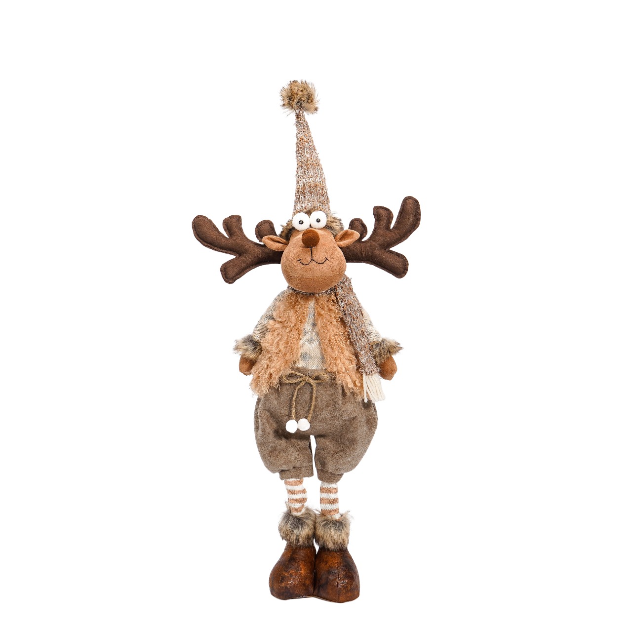 Изображение товара Новогодний декор олень в коричневых штанишках, 70 см - праздничное украшение