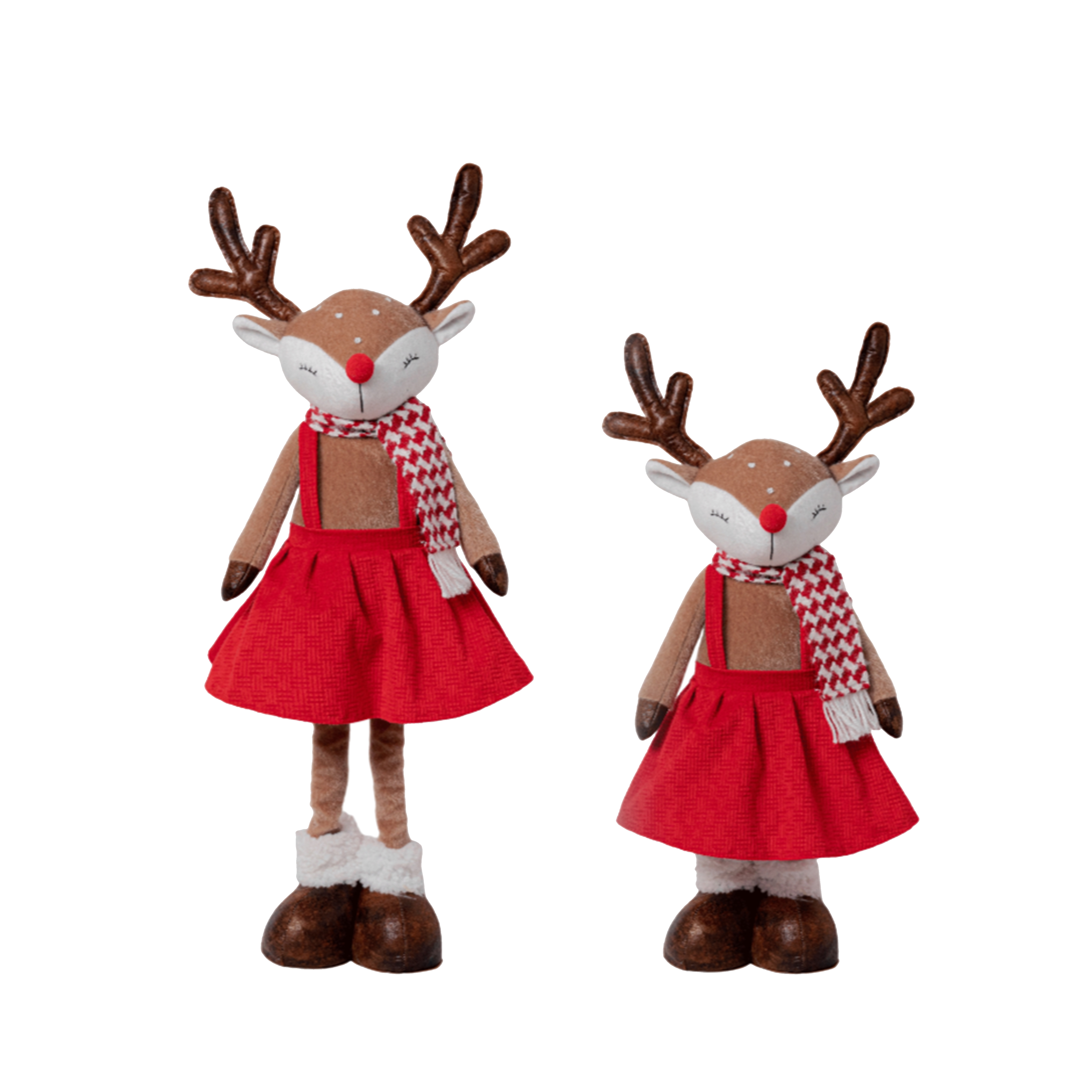 Изображение товара Новогодний декор олень в красном сарафане на выдвижных ногах 45-64 см