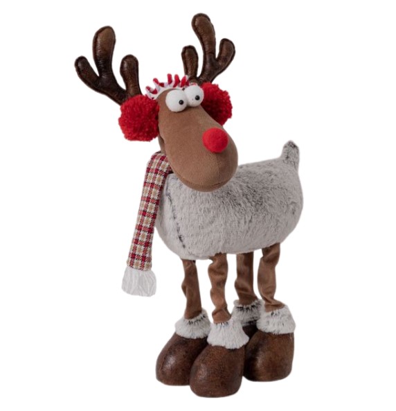 Изображение товара Новогодний декор Олень в наушниках и серой шубе 46 см оригинальный праздничный украшение