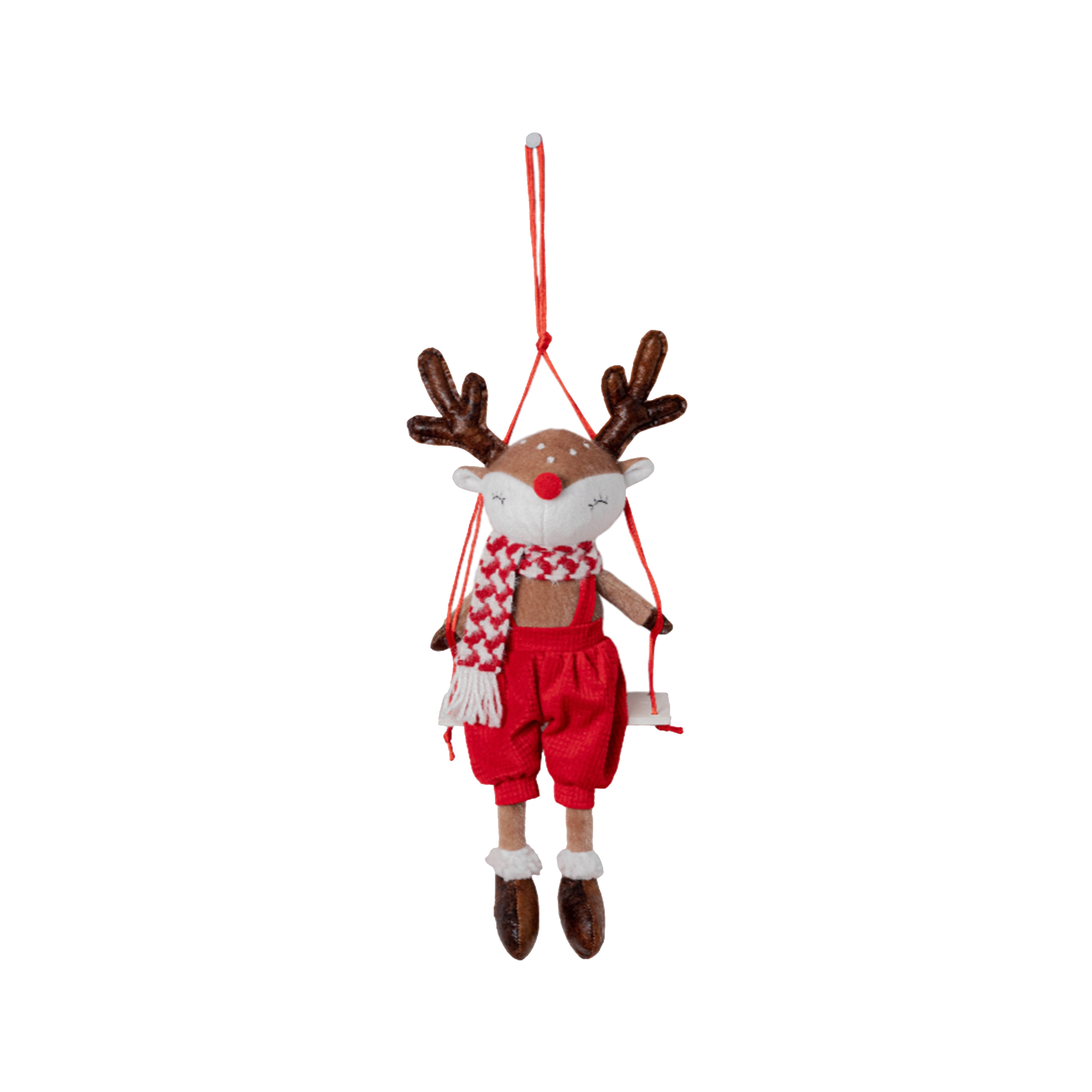 Изображение товара Новогодний декор Олень на качелях 40 см в красных штанишках