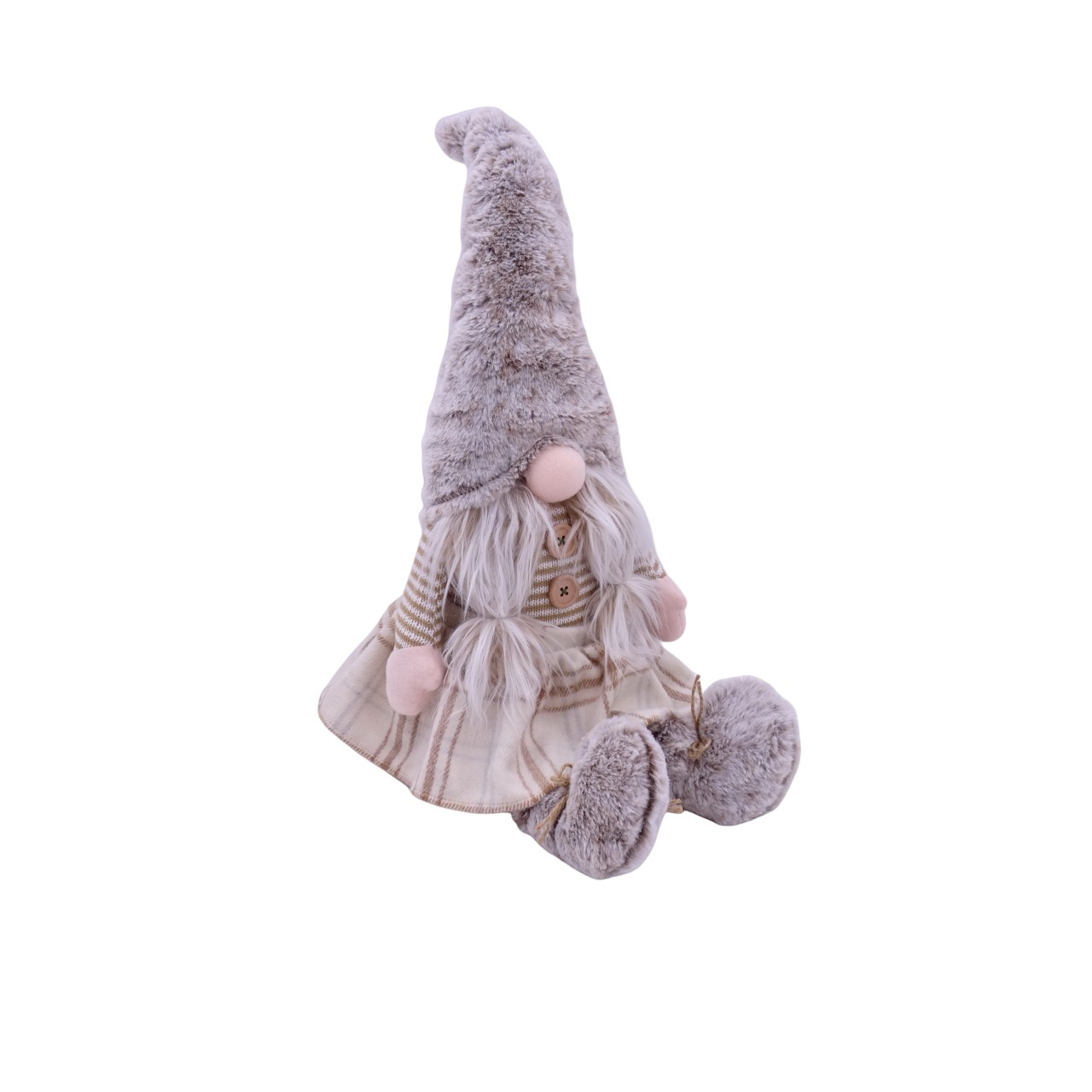 Изображение товара Новогодний Санта декор в клетчатой юбке 46 см с плюшевым колпаком