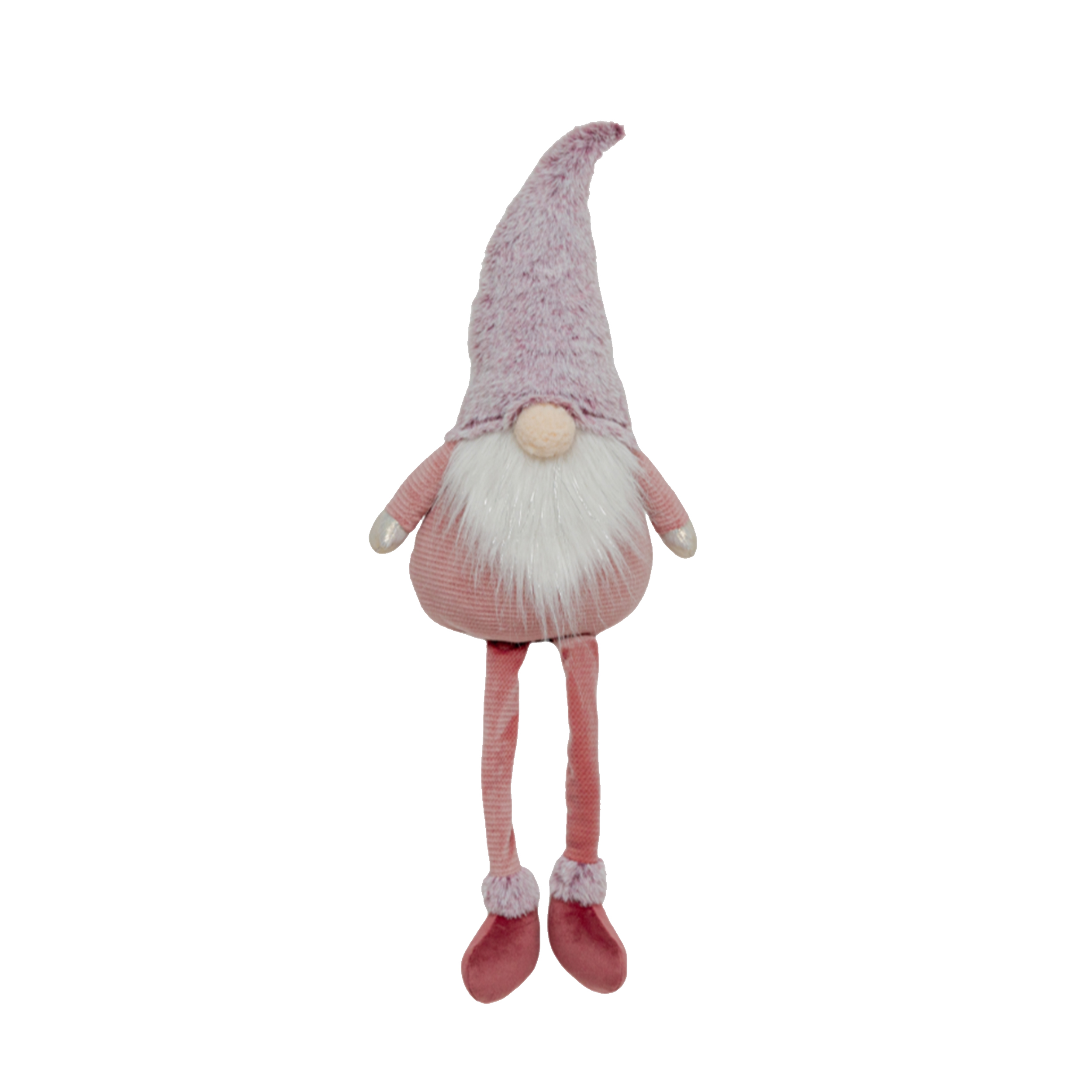 Изображение товара Новогодний декор Санта в розовом плюшевом колпаке с подвижными ногами 40 см