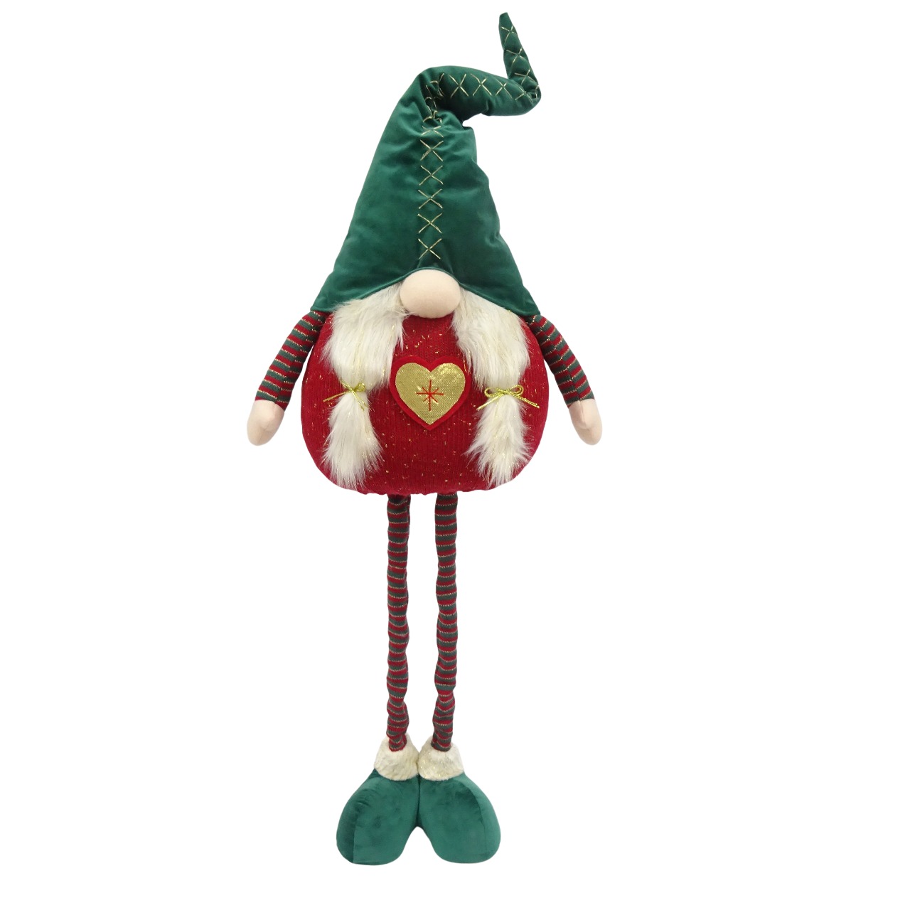 Изображение товара Новогодний декор Санта новогодний на выдвижных ногах с косичками красно-зеленый 82-128 см