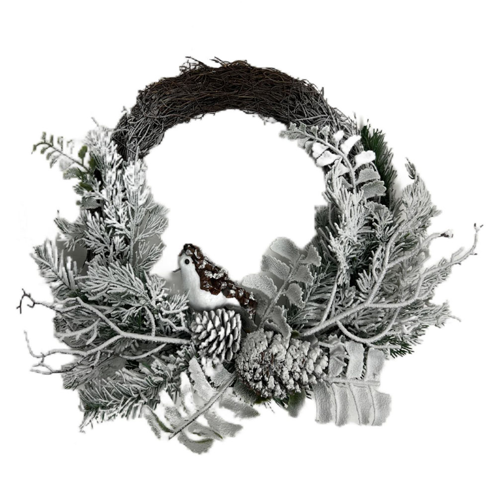 Изображение товара Новогодний декоративный венок с шишками и белой птичкой 45х40х12 см