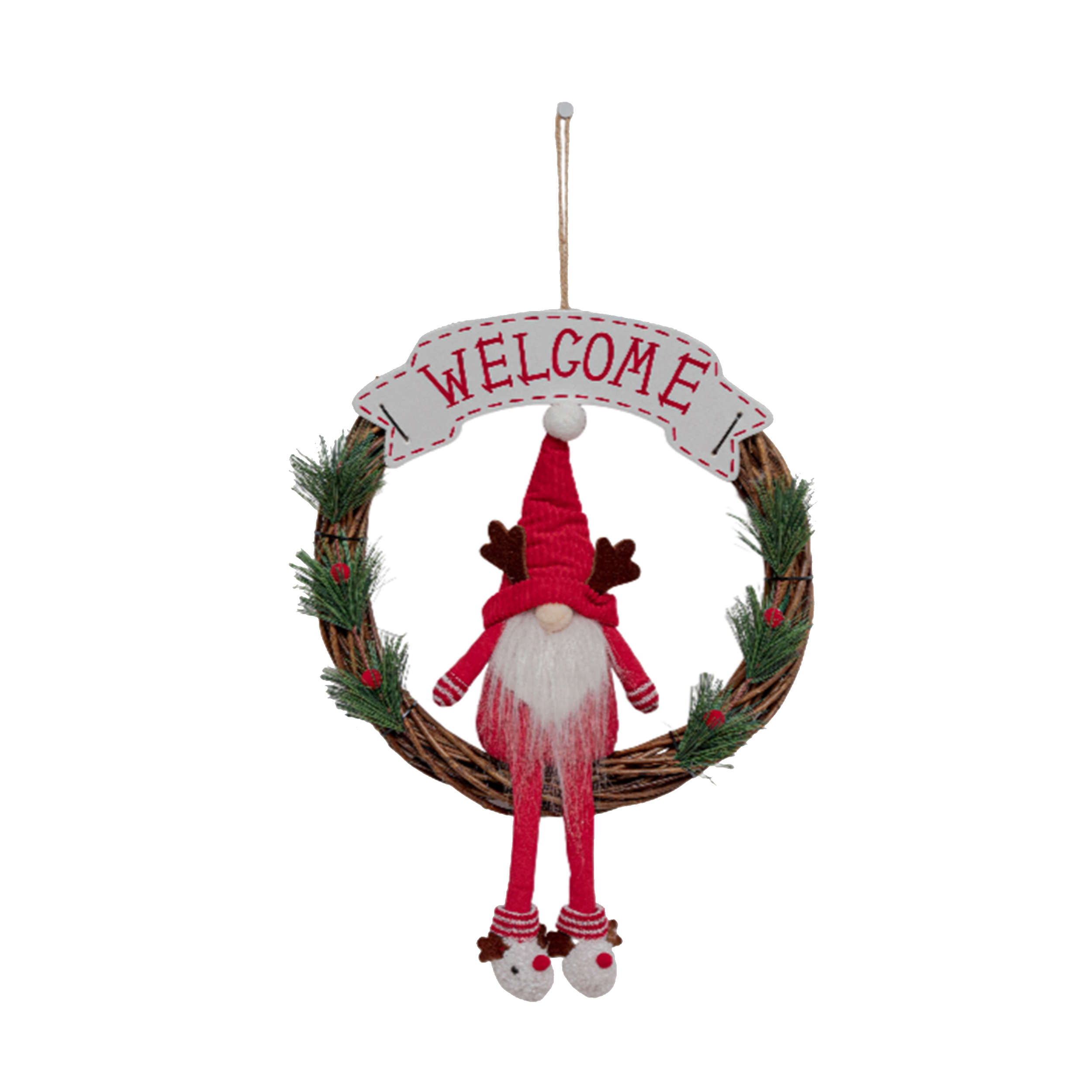 Изображение товара Новогодний декоративный венок рождественский с сантой 44 см