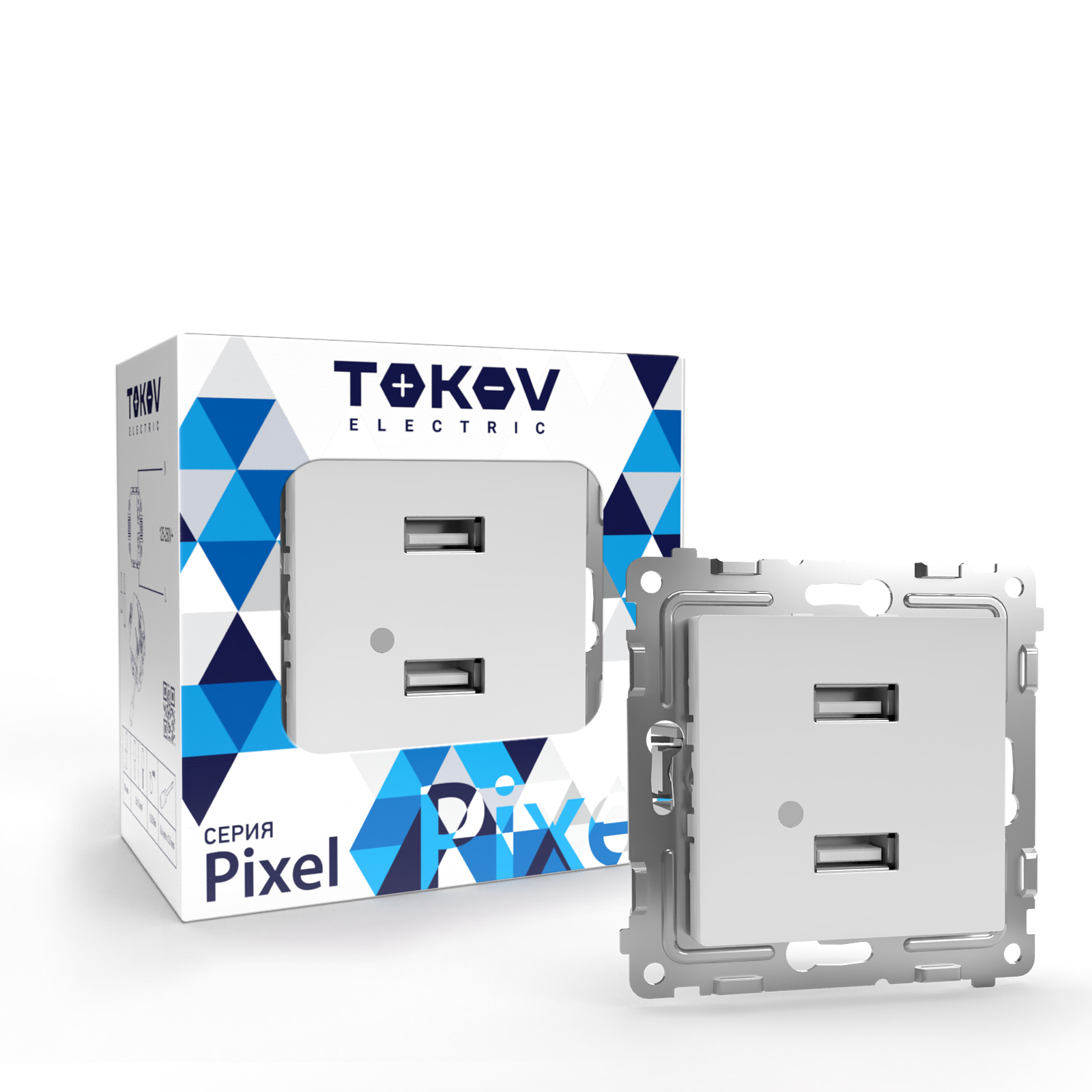 Изображение товара Розетка USB 2 поста TOKOV ELECTRIC PIXEL белая с скрытым монтажом