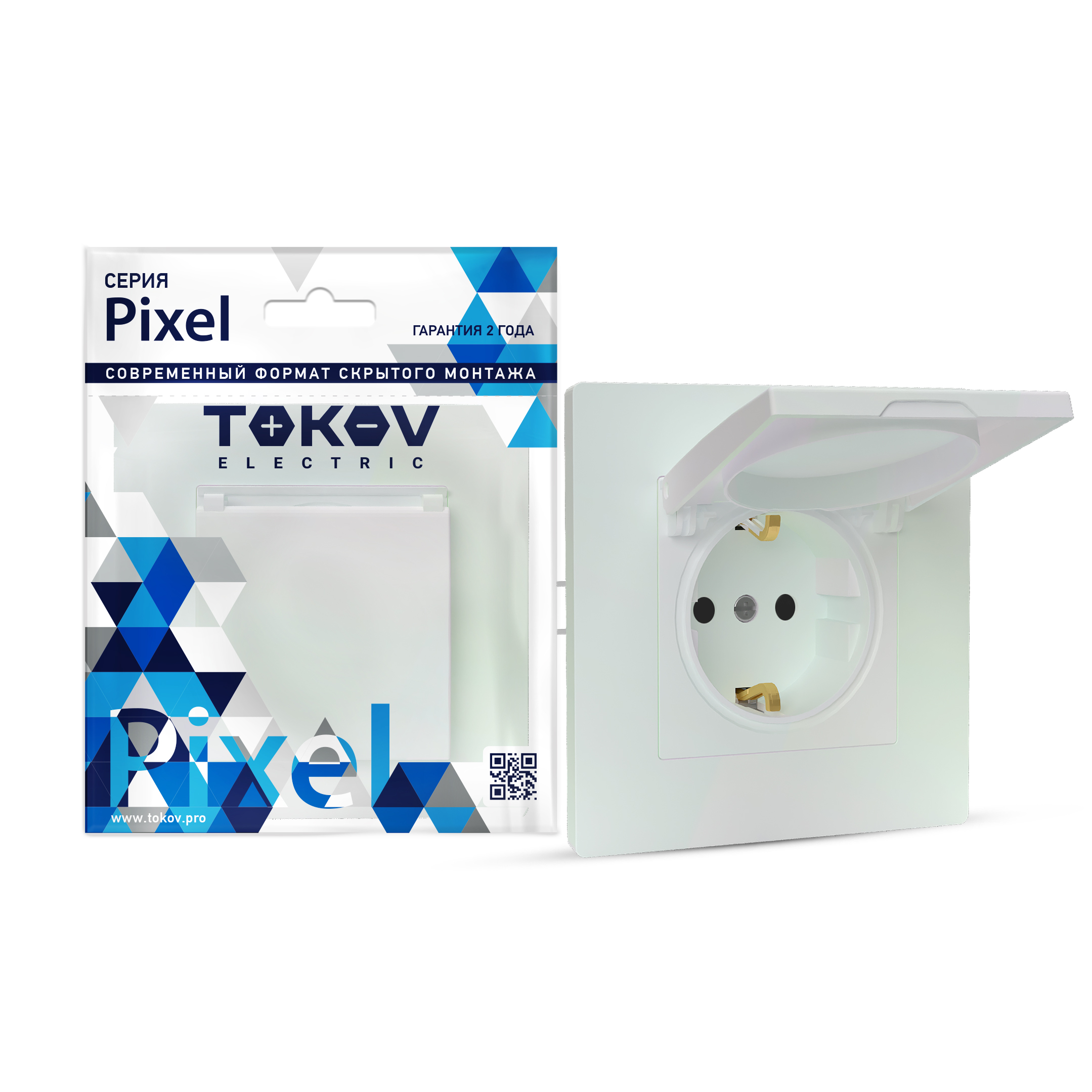 Изображение товара Розетка электрическая 1 пост TOKOV ELECTRIC PIXEL перламутр белая