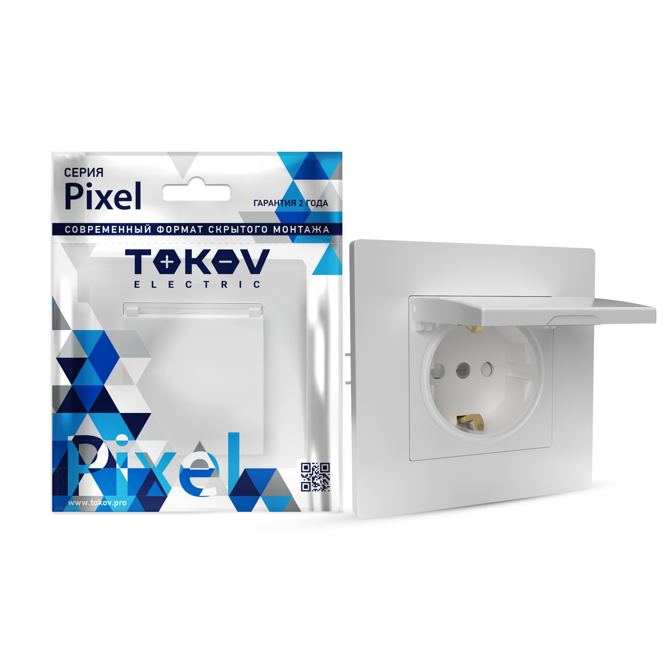 Изображение товара Электрическая розетка TOKOV ELECTRIC PIXEL 1 пост белая дизайн безопасность