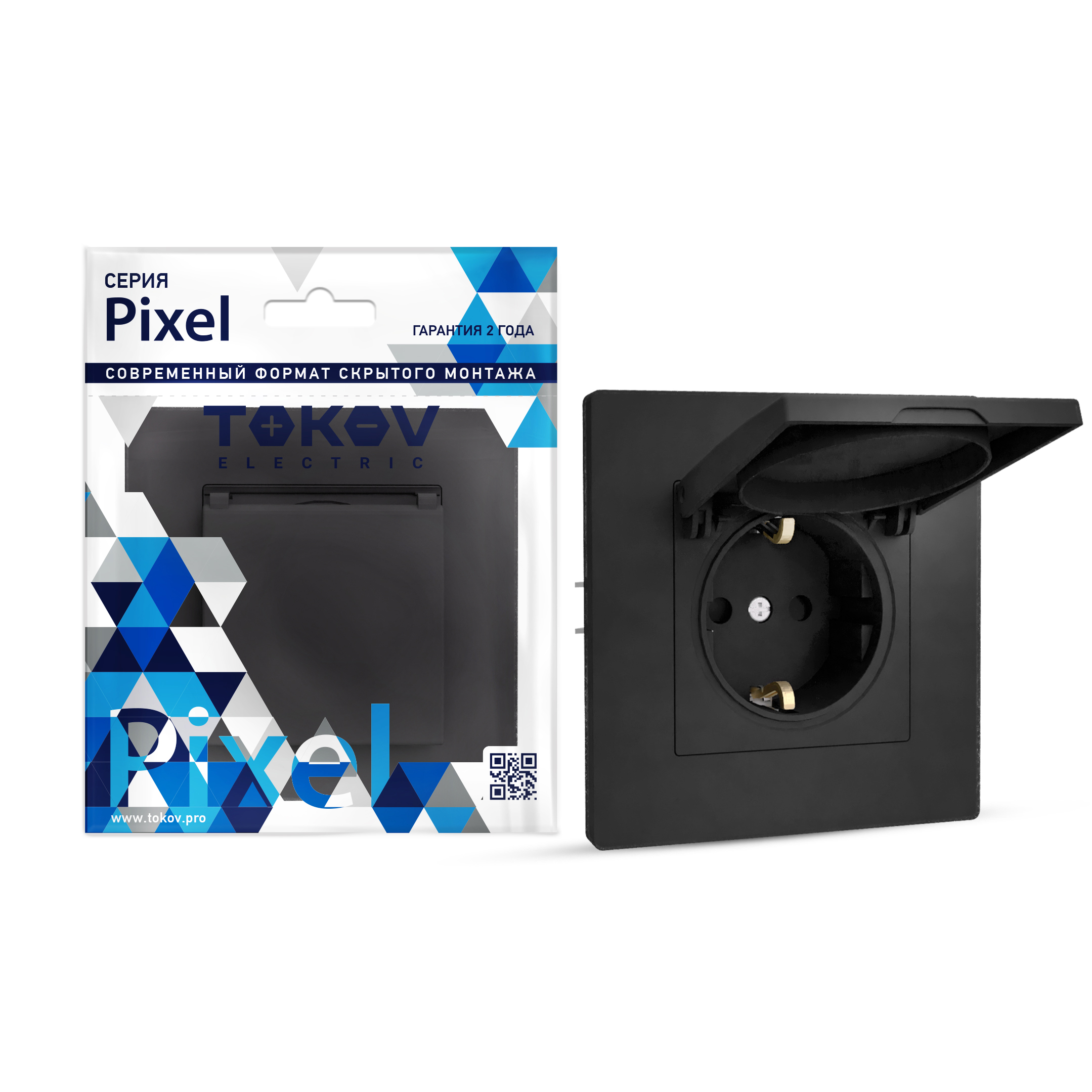 Изображение товара Розетка электрическая 1 пост TOKOV ELECTRIC PIXEL карбон для дома