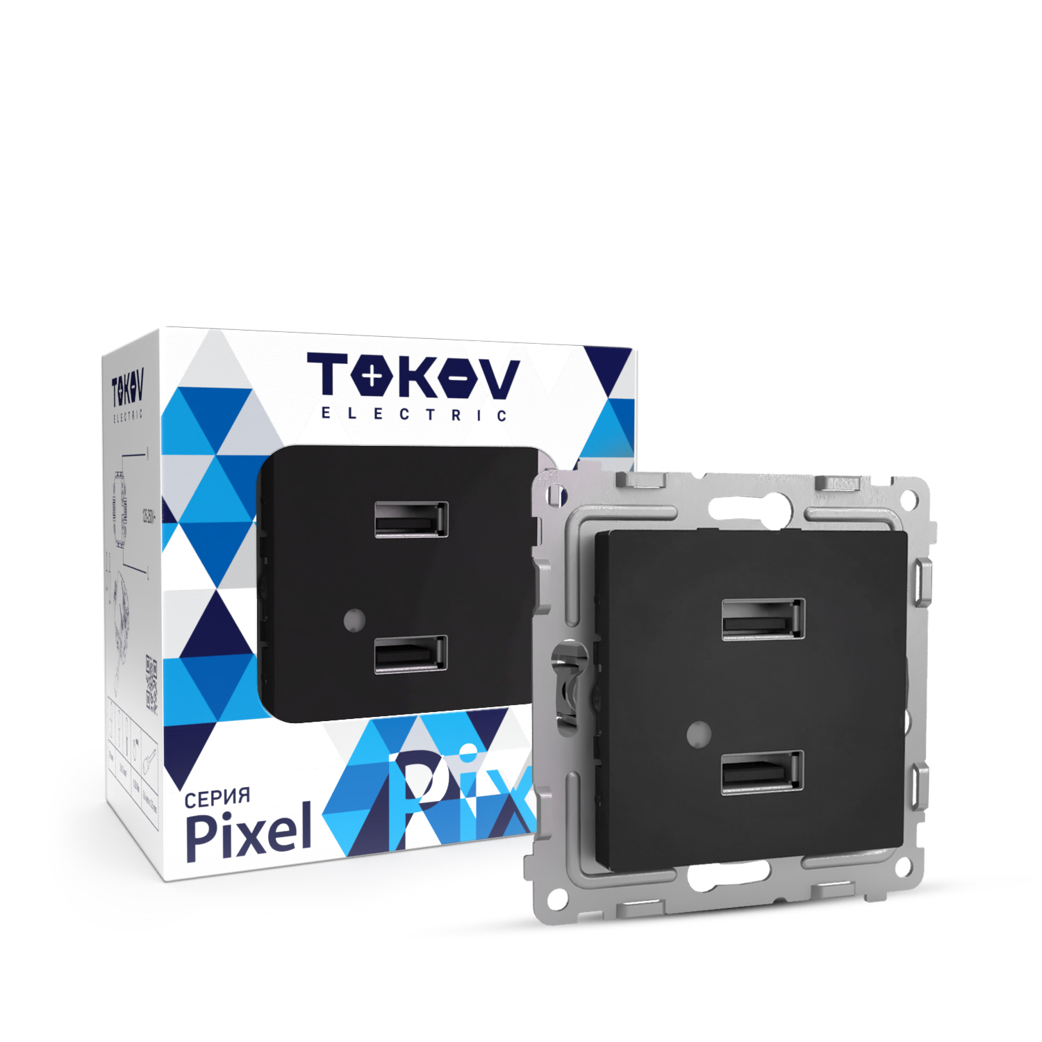 Изображение товара Розетка USB 2 поста TOKOV ELECTRIC PIXEL карбон, современный дизайн и надежность
