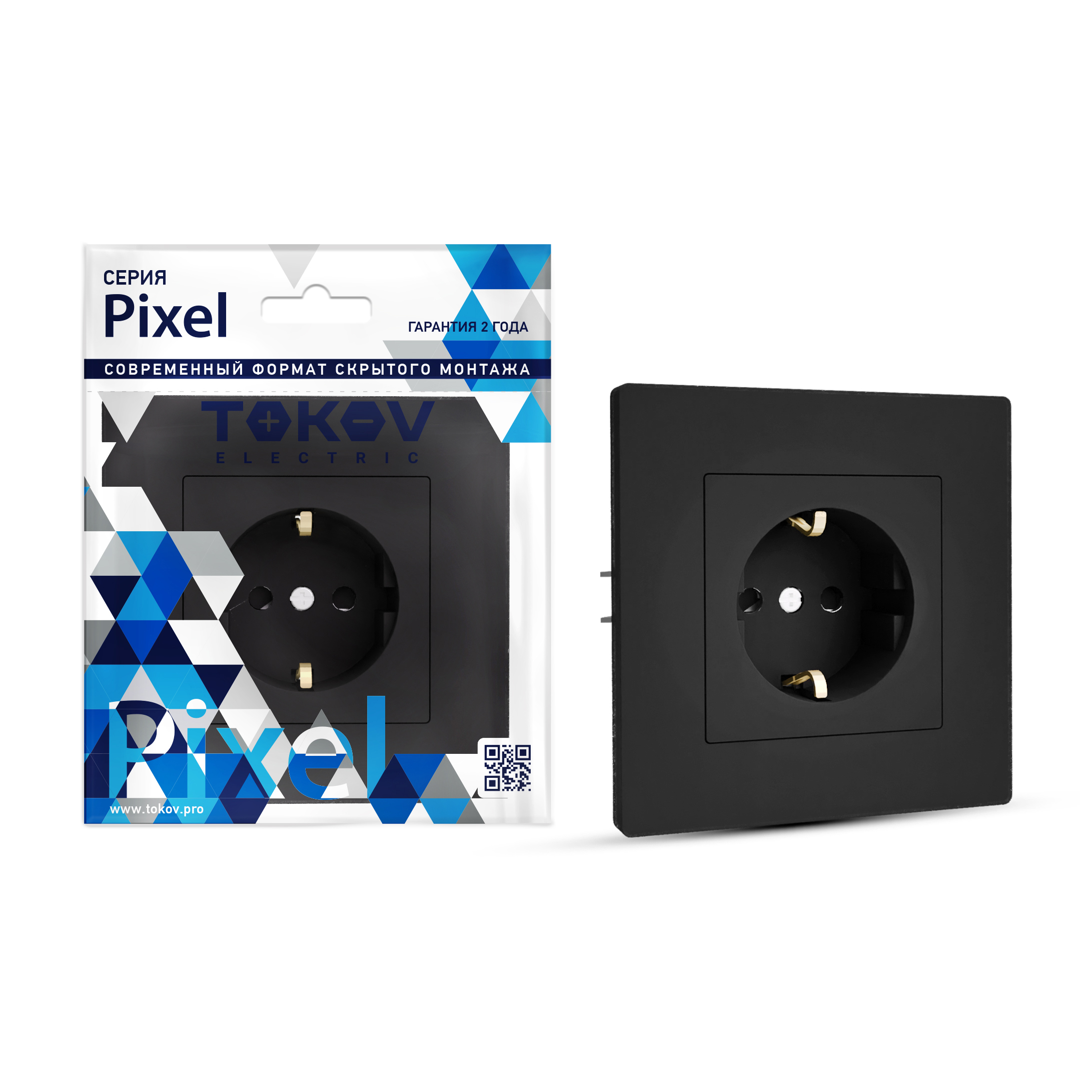 Изображение товара Розетка электрическая TOKOV ELECTRIC PIXEL 1792326 карбон