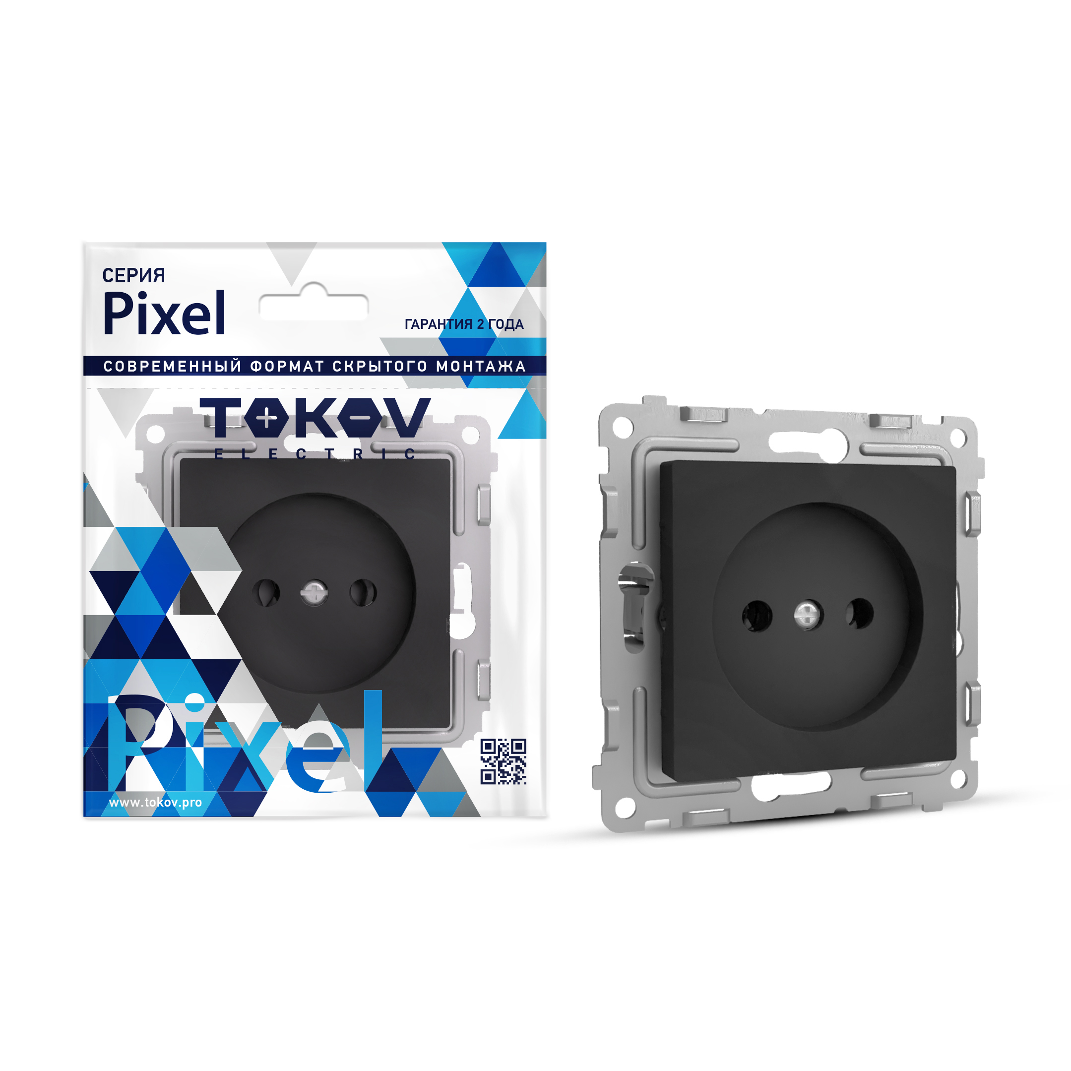 Изображение товара Розетка электрическая TOKOV ELECTRIC PIXEL 1792324 карбон