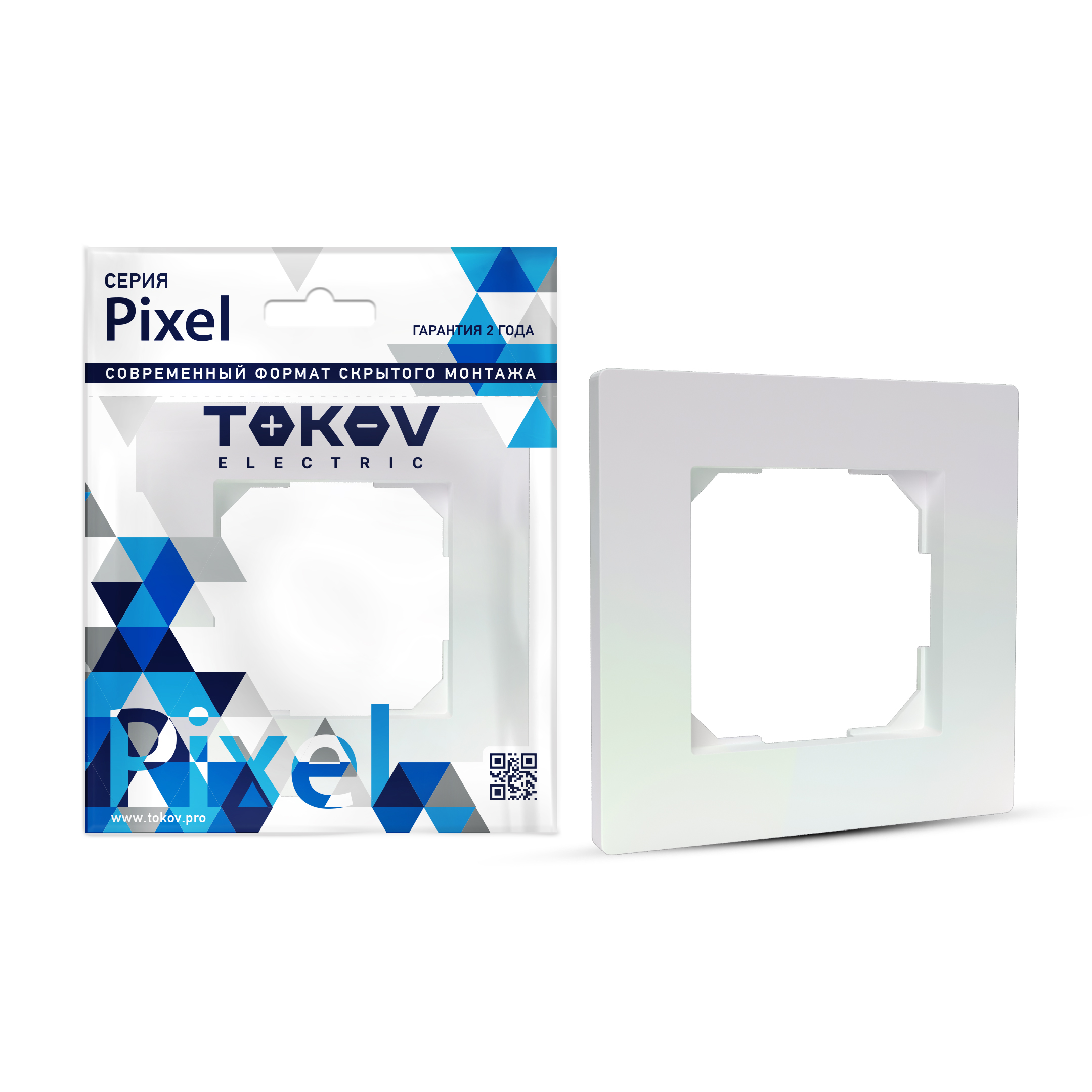 Изображение товара Рамка 1 пост TOKOV ELECTRIC PIXEL перламутр белая монтажная пластиковая