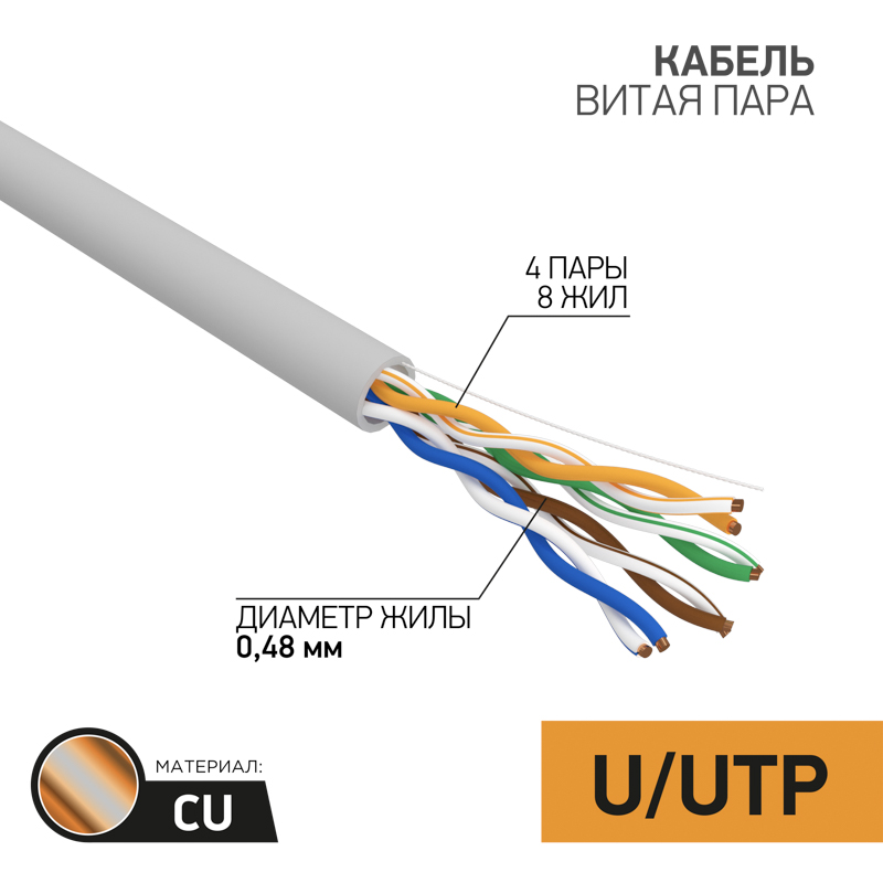 Изображение товара Кабель витая пара PROconnect U/UTP CAT 5e 50 м для внутренней сети