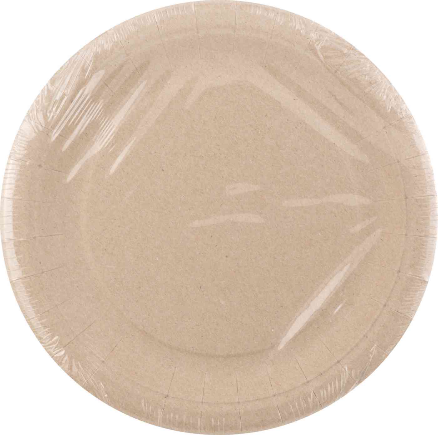 Изображение товара Одноразовые бумажные тарелки бежевые 23 см 6 шт - экологичное решение для праздников