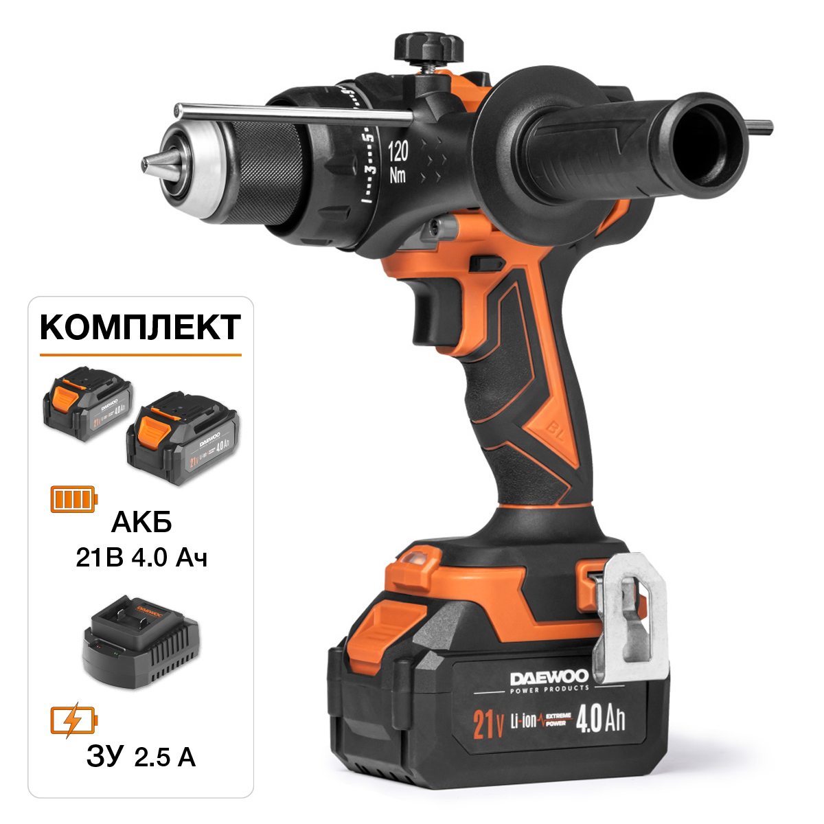 Изображение товара Аккумуляторная дрель-шуруповерт DAEWOO DAA 6521Li SET 21В 2 аккумулятора