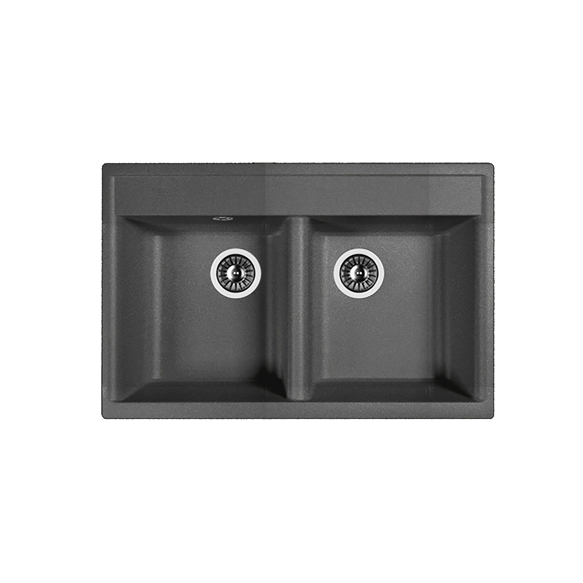 Изображение товара Мойка кухонная Bamboo Кассель 780 черный с двумя чашами и сливным сифоном
