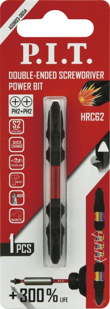 Изображение товара Бита двусторонняя P.I.T. PH2-PH2x65 мм ASDR03-065A