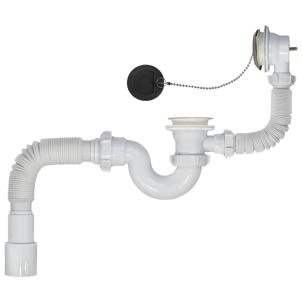 Изображение товара Сифон для ванны ПРЯМОТОЧ 1.1/2 х 40 нержавеющая сталь пробка цепочка