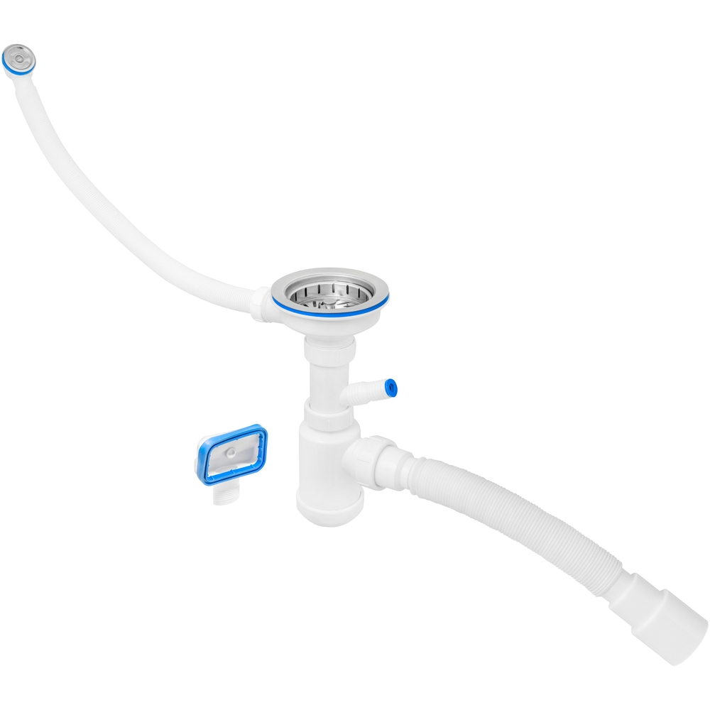 Изображение товара Сифон для кухонной раковины 3.1/2 дюйма нержавеющий с двумя переливами и пробкой