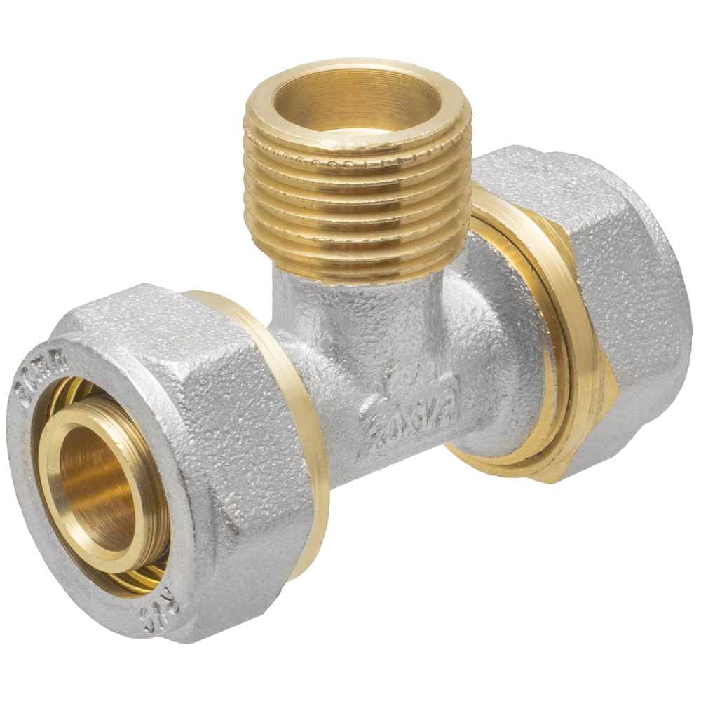 Изображение товара Тройник 20 х 1/2" х 20 ц/ш/ц латунь никелированное покрытие для систем водоснабжения