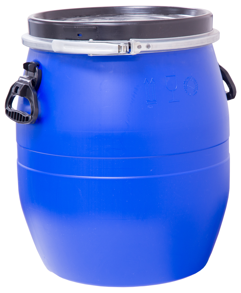 Изображение товара Бочка синяя с крышкой 48 л из полиэтилена для пищевых жидкостей