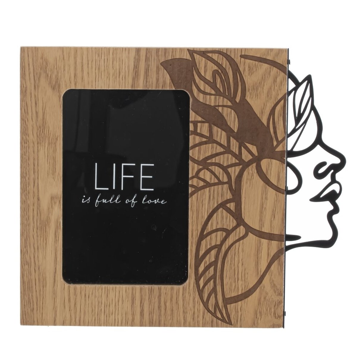 Изображение товара Фоторамка 9x13 см из металла и дерева с декоративным женским лицом