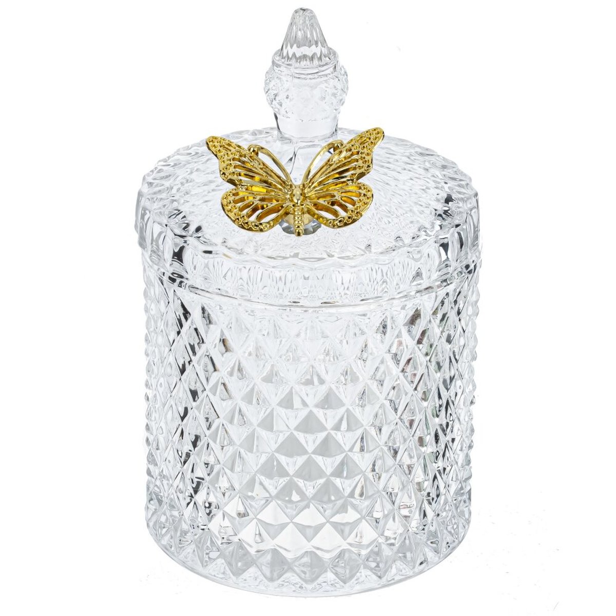 Изображение товара Стеклянная шкатулка с золотой бабочкой 10,5x10,5x17 см прозрачная